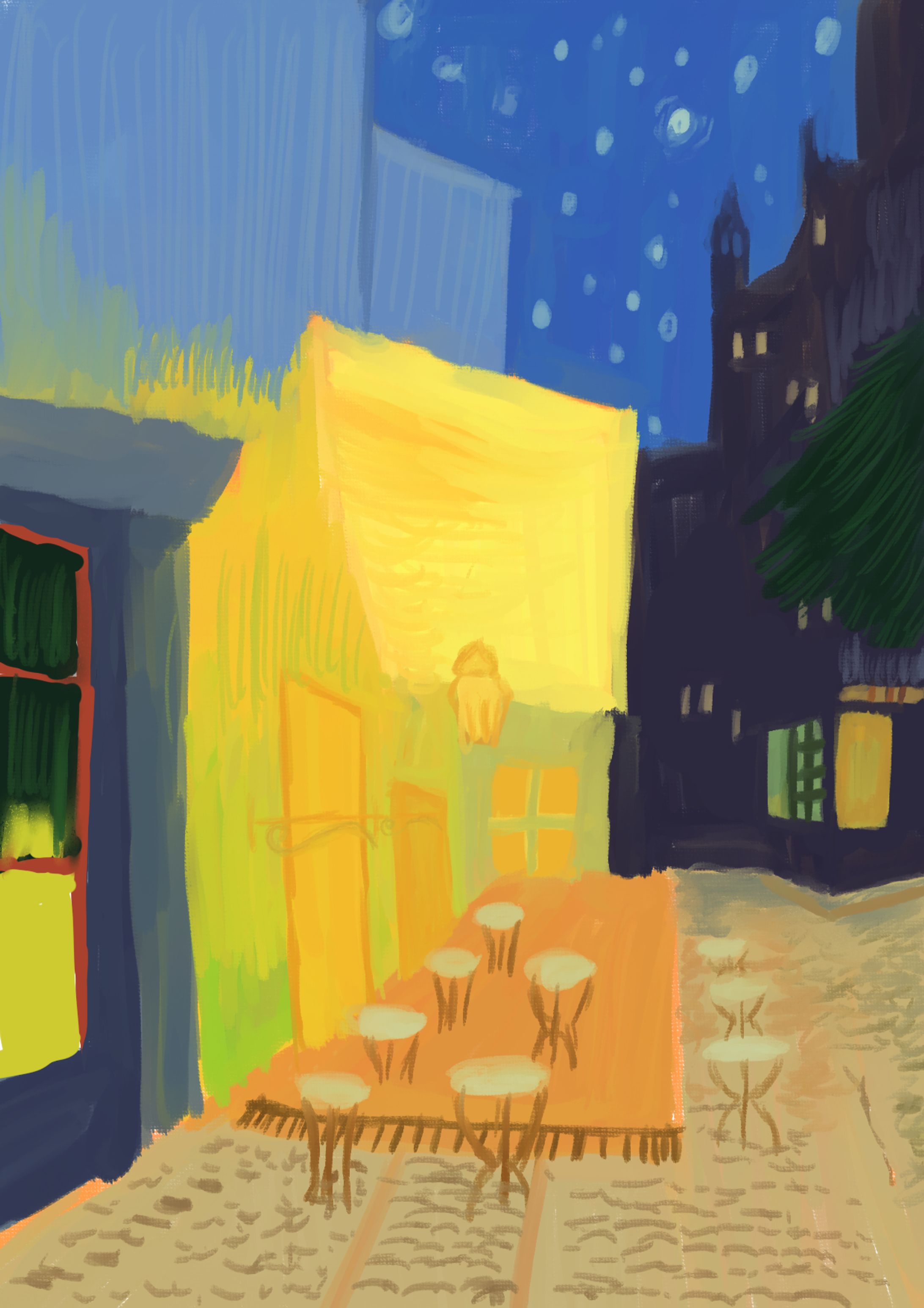 夜のカフェテラス（模写）-1