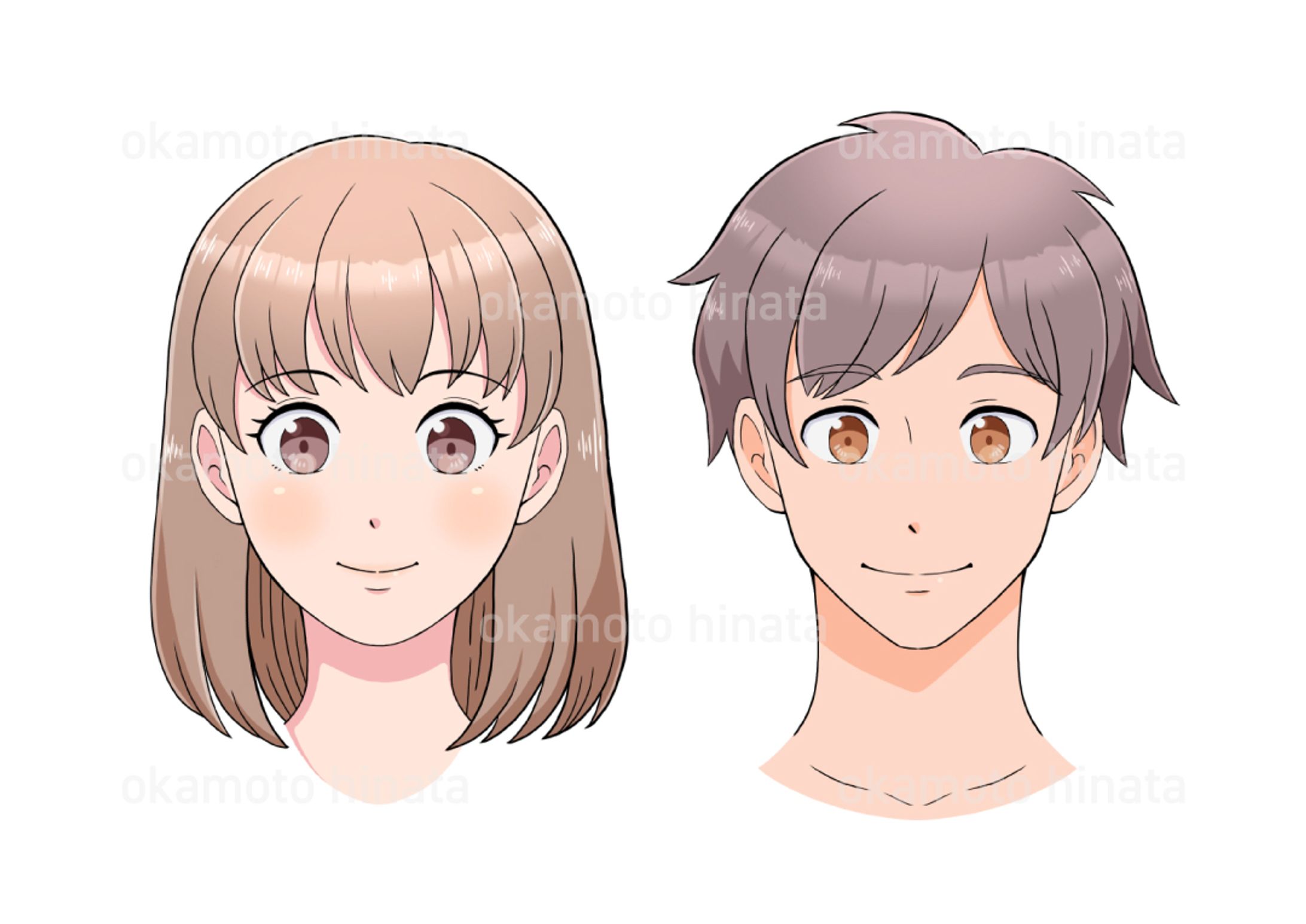 【サンプル】広告漫画向け｜男女｜顔｜角度別｜イラスト-1