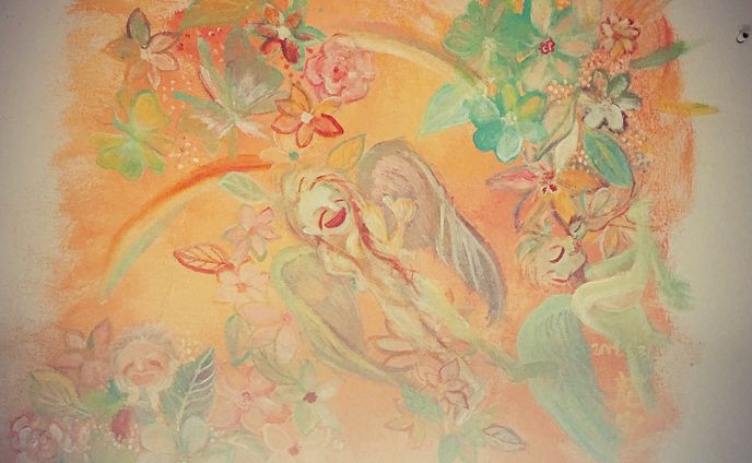 店舗壁、シャッター、床の絵画