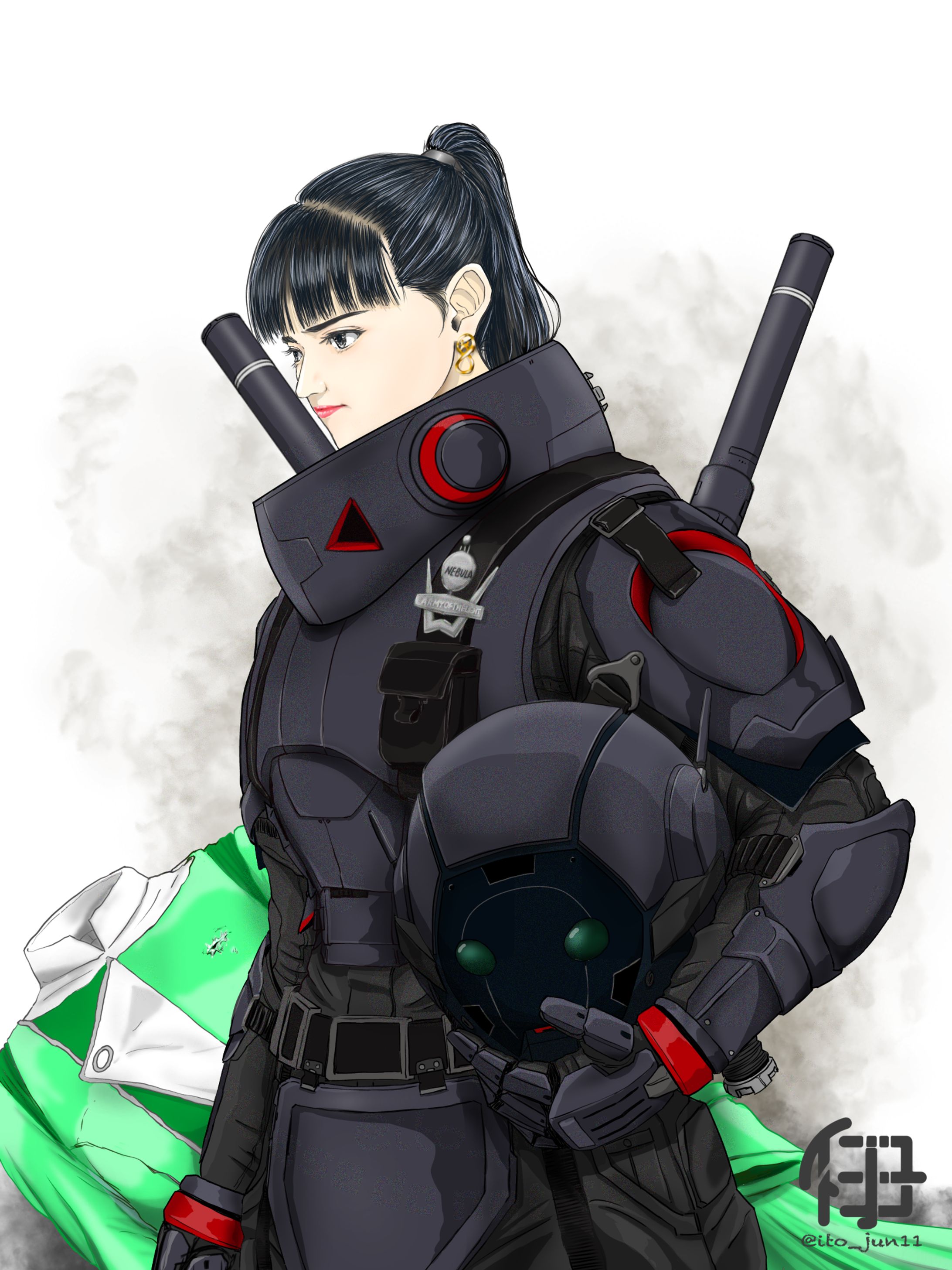 SF風作画例(ハーフボディ1名)-1