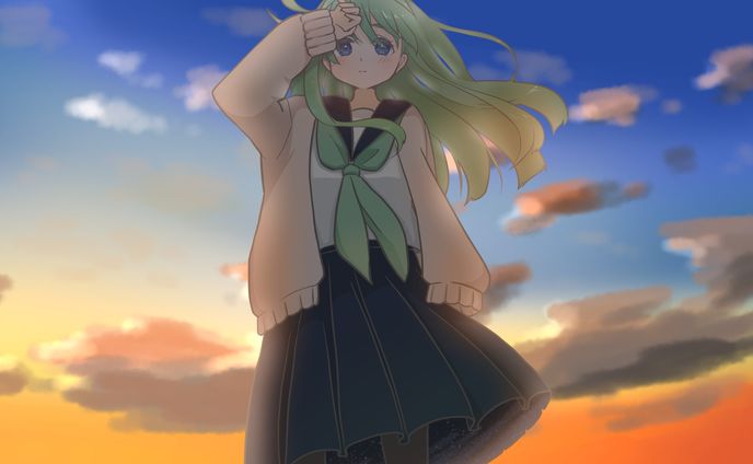 学生みやと夕焼け