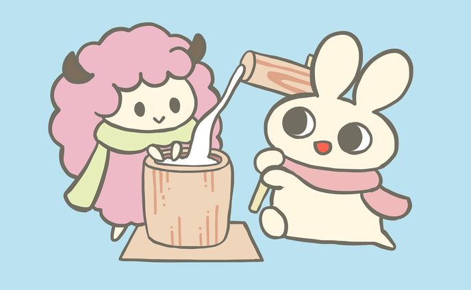 よいお年を！
#illustration #イラスト #うさぎ #ひつじ #オリジナルイラスト #餅つき