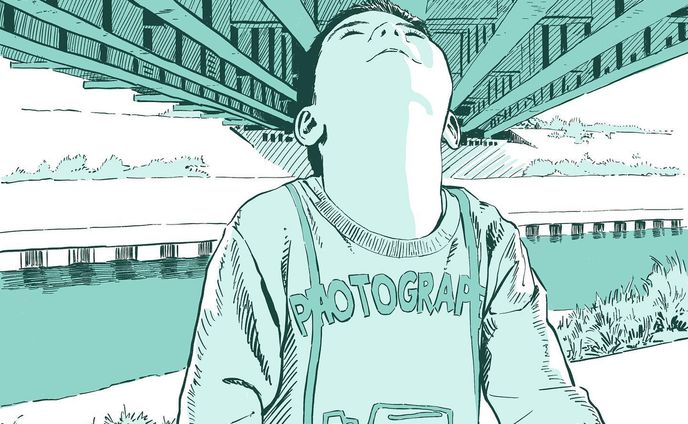 Under the bridge
#うちの息子のポートレイト
#illustration #portrait #boy