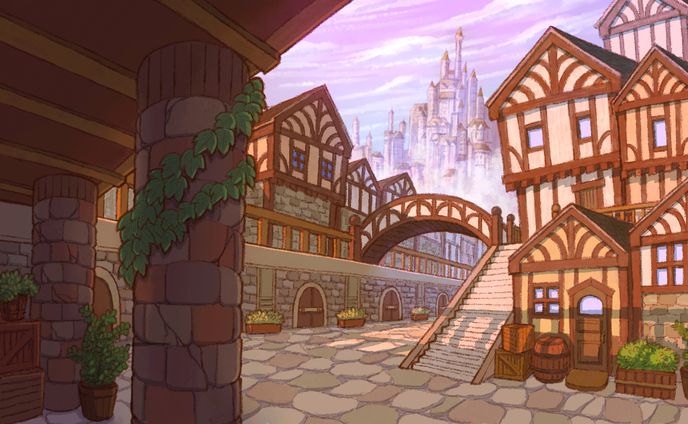 背景イラスト『城下町：居住区』
