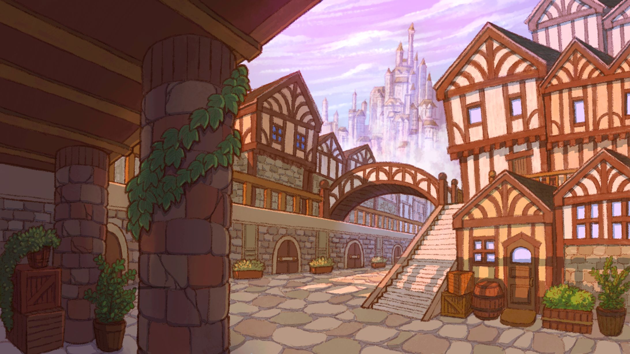 背景イラスト『城下町：居住区』-1