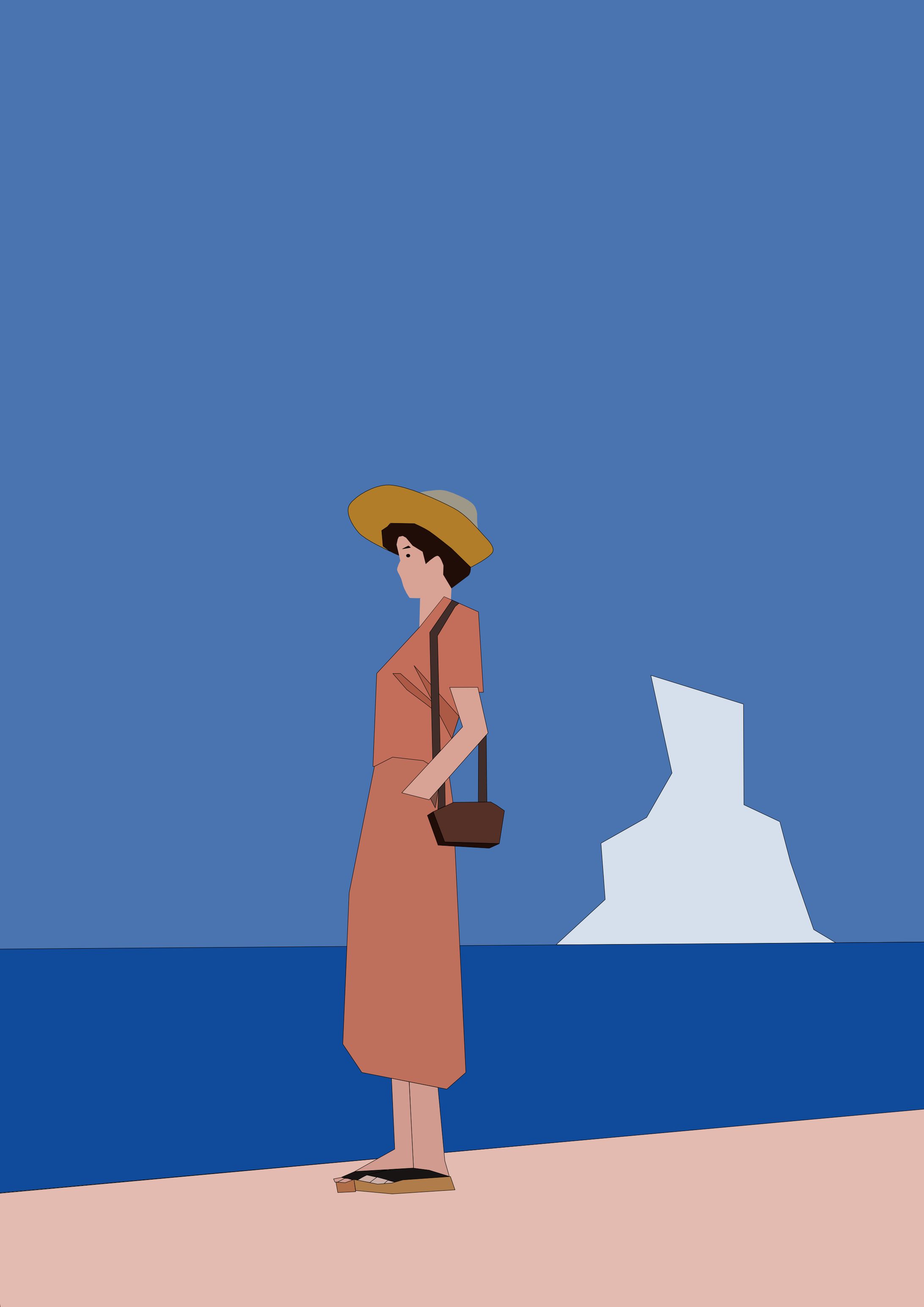 夏の海と麦藁帽の女性-1