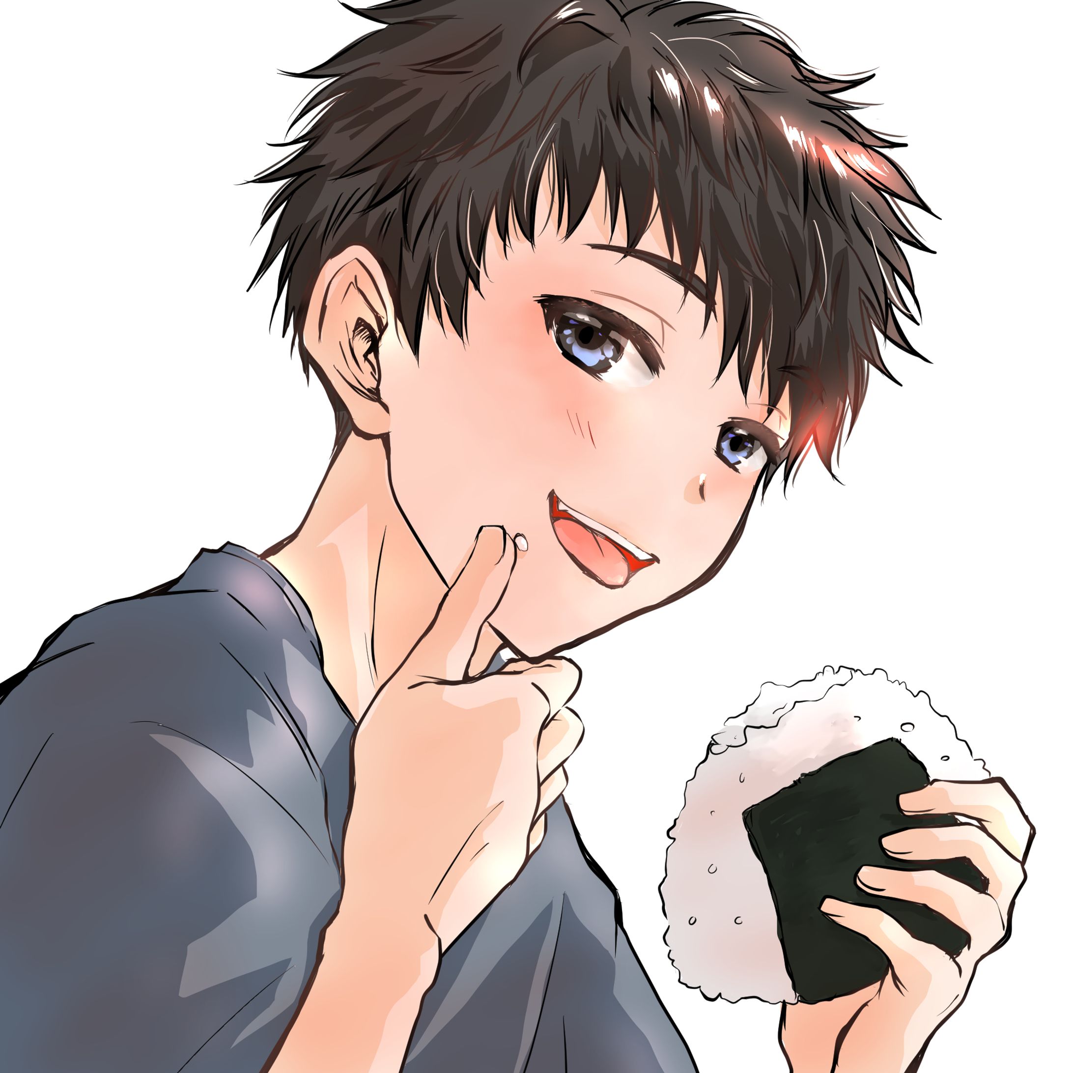 おにぎりを食べている男の子-1