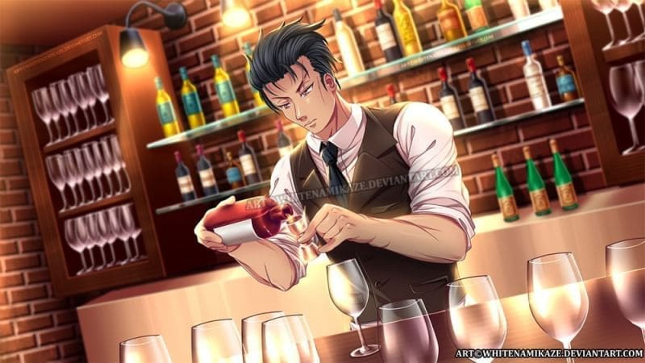 Commission for Lane Hawkins

a Bartender CG art Illustrations for a WIP game

DeviantArt : http://fav.me/899668744

Pixiv : https://www.pixiv.net/en/artworks/94534992

COMMISSION OPEN : http://fav.me/d8qyc2q

#Digital2D #Illustration #EnvironmentalConceptArtDesign #AnimeManga #Anime #digital #commissionopen #whitenamikaze #art #background #originalcharacters #visualnovel #backgroundart #bar #bartender #drinks #interior #guy #buff #suits #wipgame #glass-1