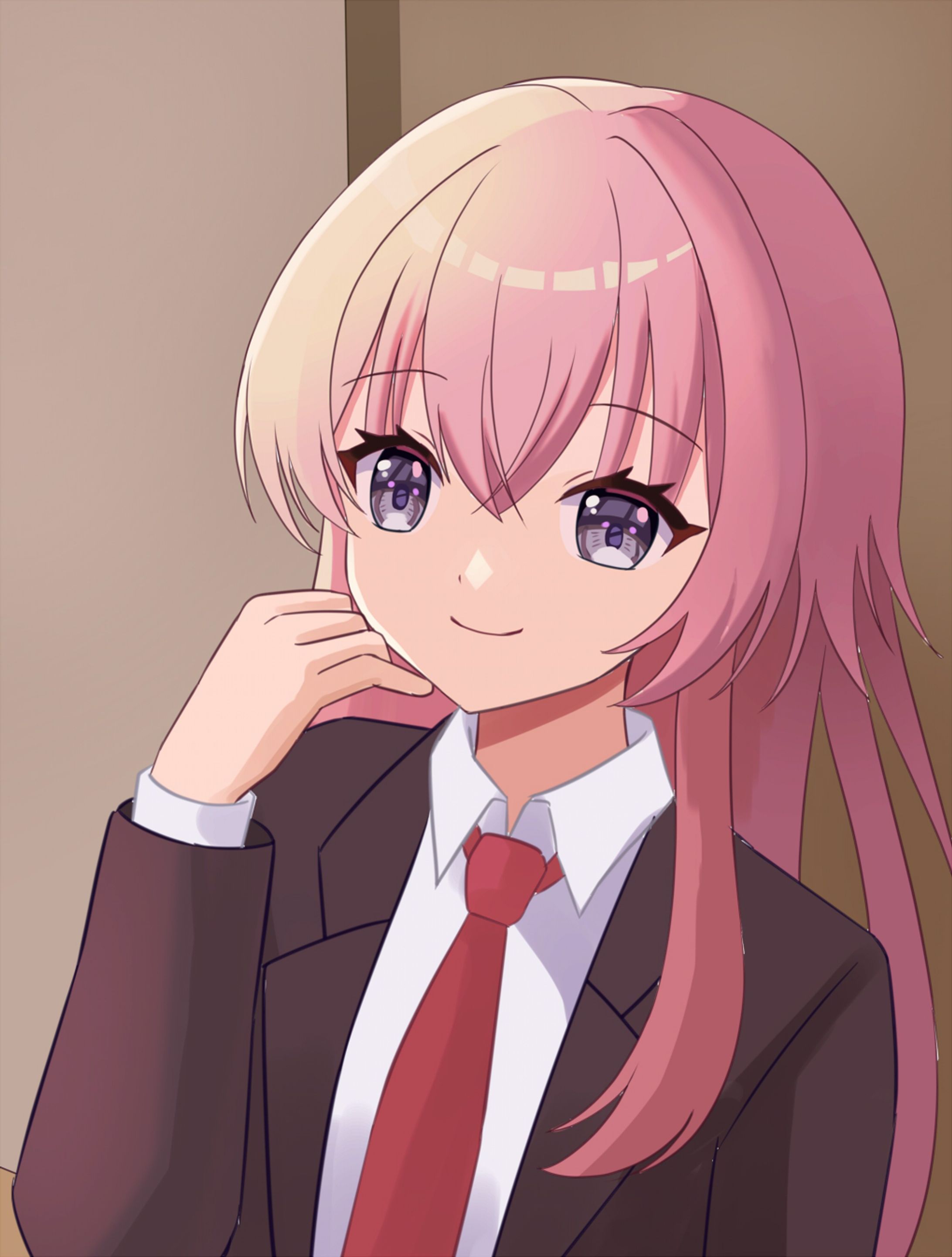 ピンク髪制服の女の子-1