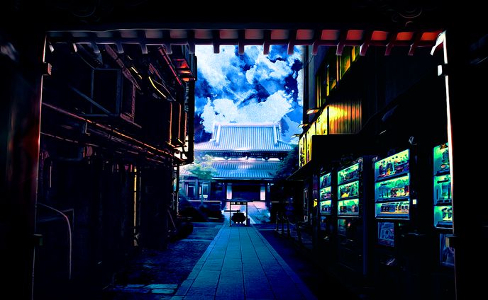 【イラスト】city_shrine【Photoshop】【コラージュ】