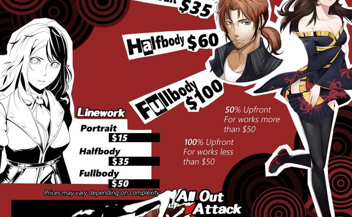 I received some messages here asking for prices so posting this~

#commission #persona #persona5 #anime #manga #pricesheet