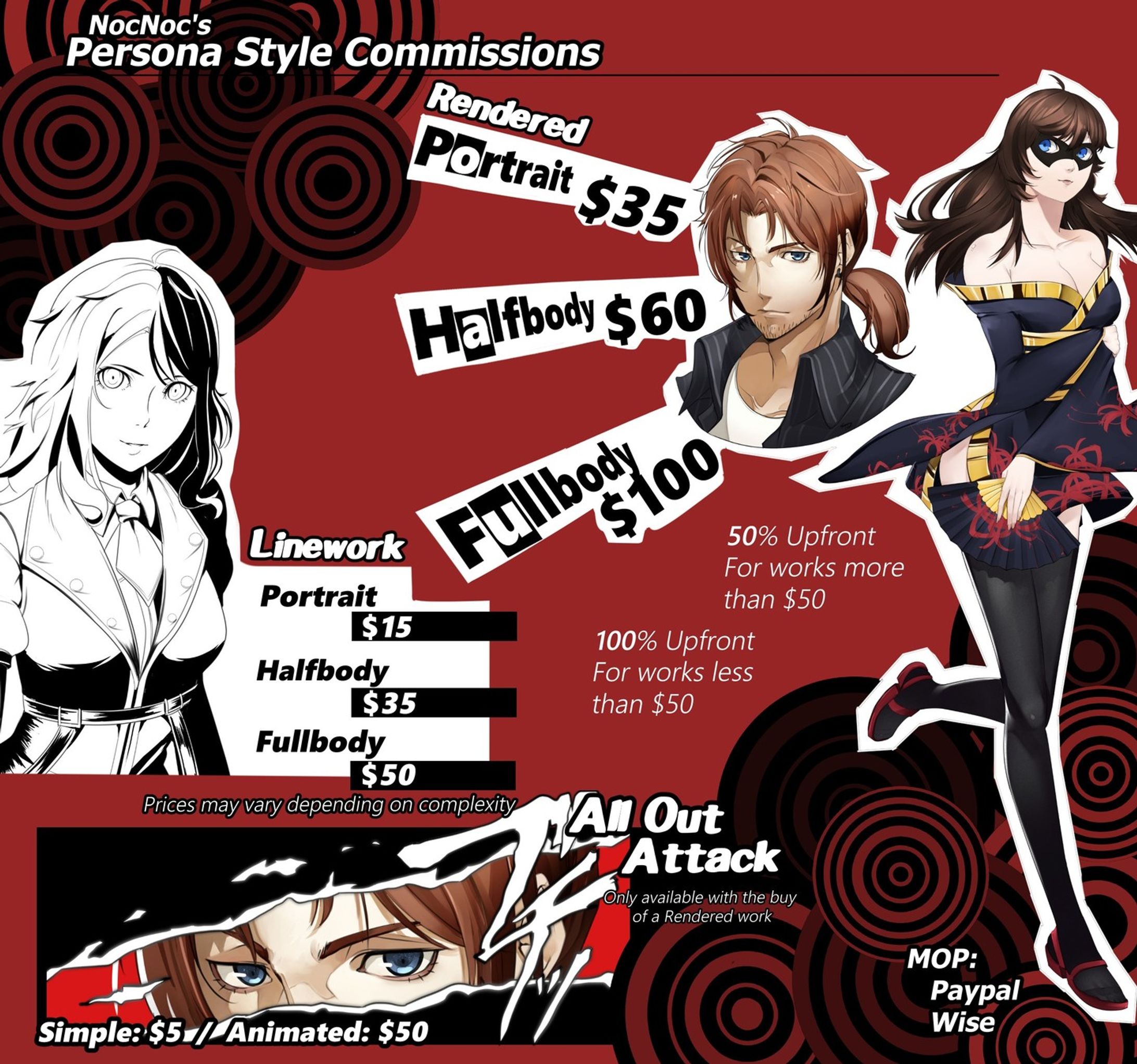 I received some messages here asking for prices so posting this~

#commission #persona #persona5 #anime #manga #pricesheet-1