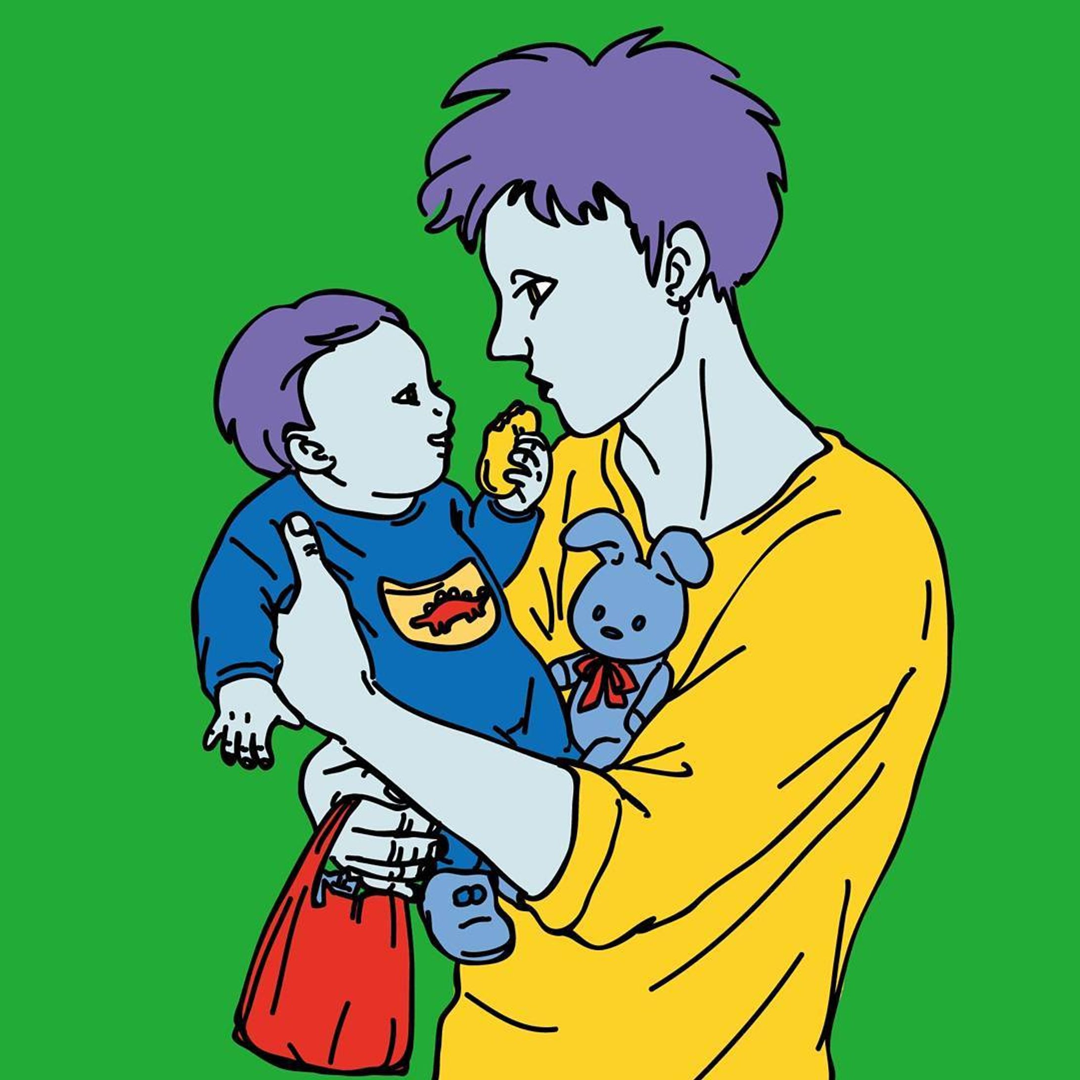 #ロケパ
#紫髪
#ロック
#パパ
#親子
#ファミリー
#緑
#イラスト
#rock
#papa
#family
#絵
#picture
#Parent and child
#green
#purplehair-1