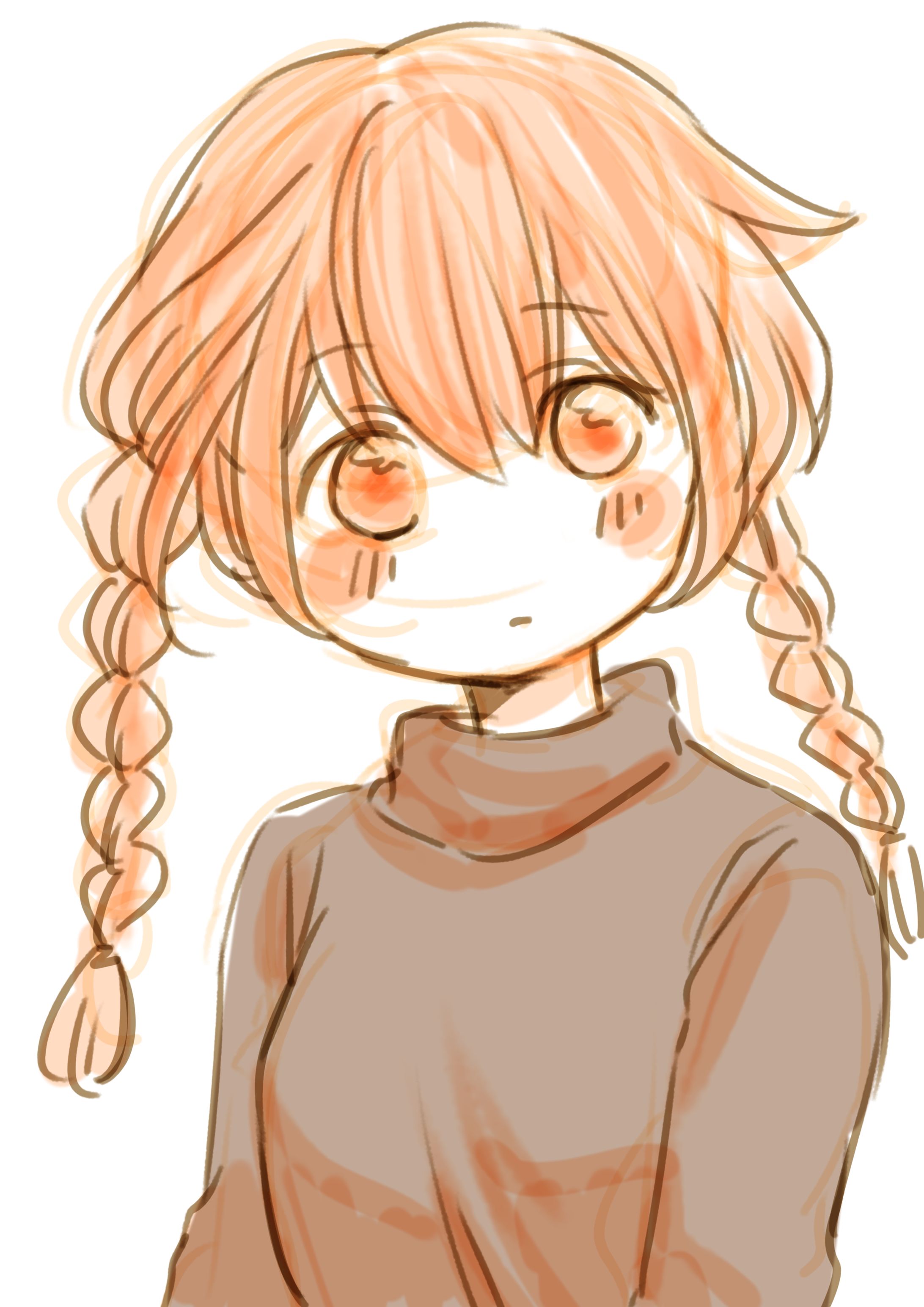 おさげの少女(ラフ)-1