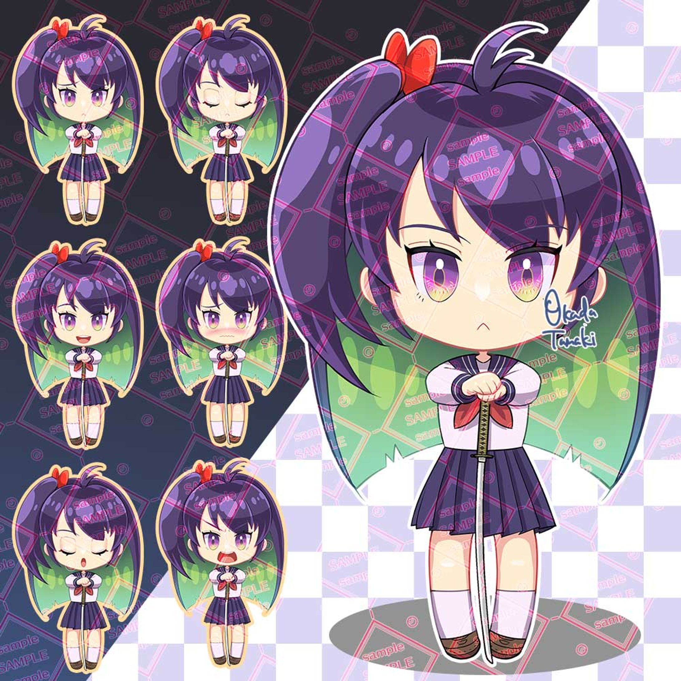 SD・デフォルメ：黒髪セーラー服剣士-1