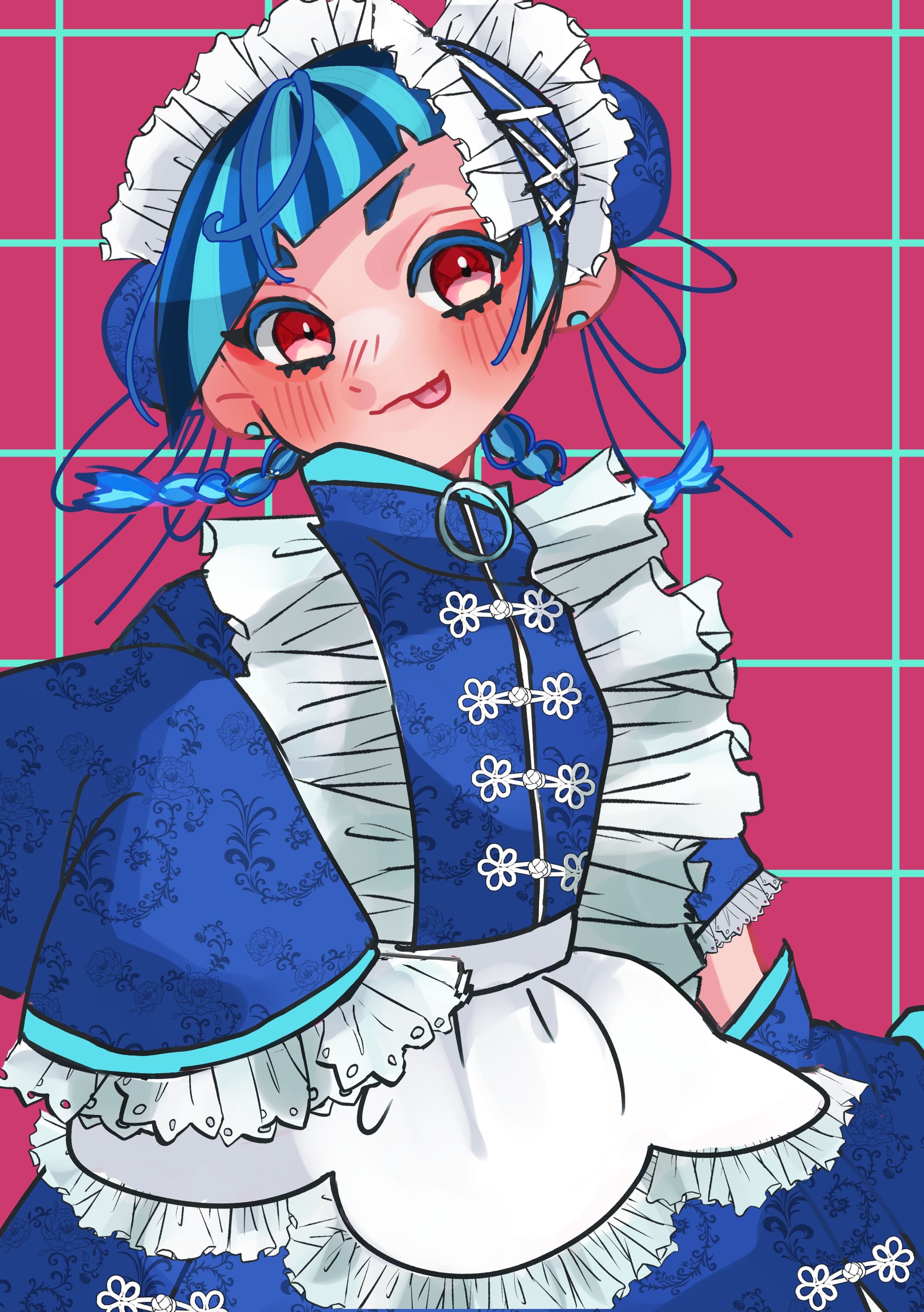 サンプルイラスト　青チャイナ娘-1