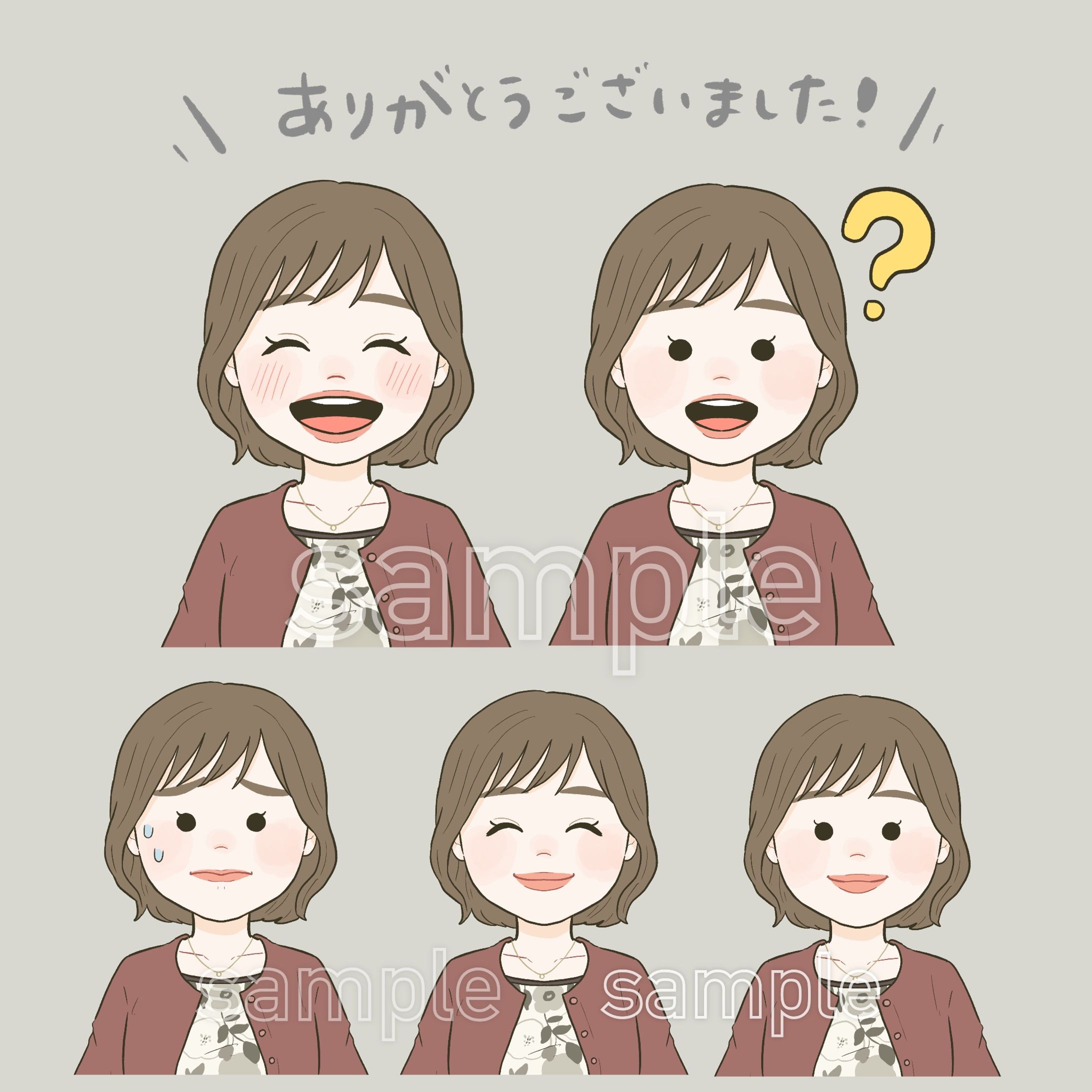 女性表情パターンイラスト-1