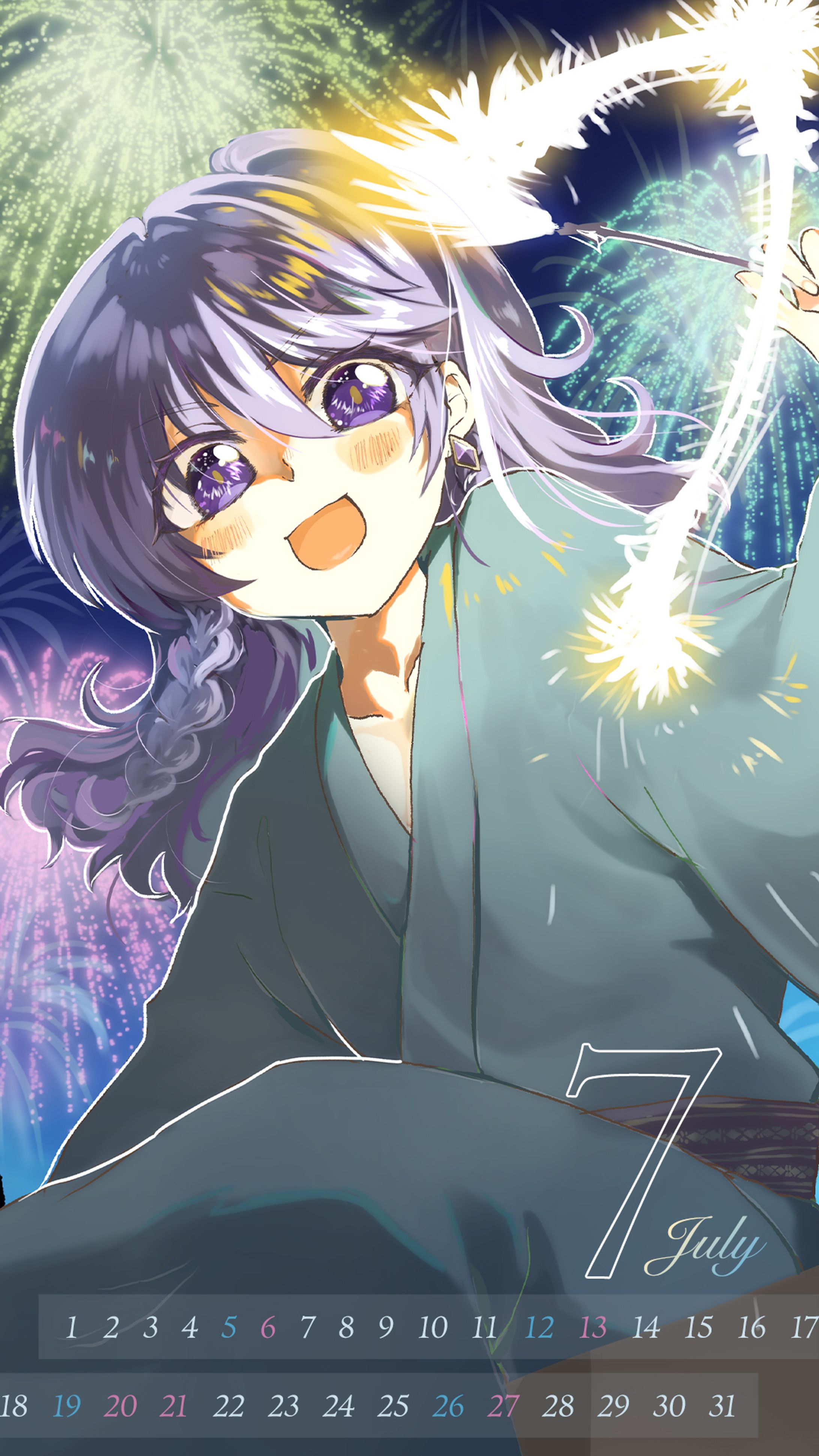 スマホ壁紙 カレンダー7月（ステラ・K・フォグレイン様）-1