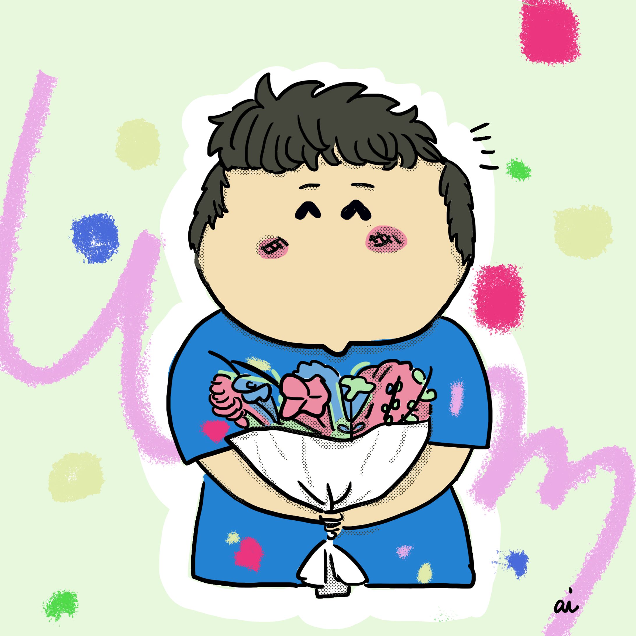 退職祝いの似顔絵/友人依頼-1