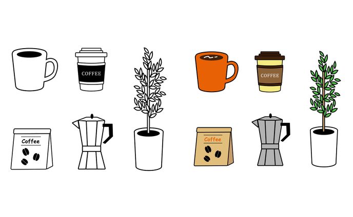 カフェアイテムセットアイコン（ストックイラスト）