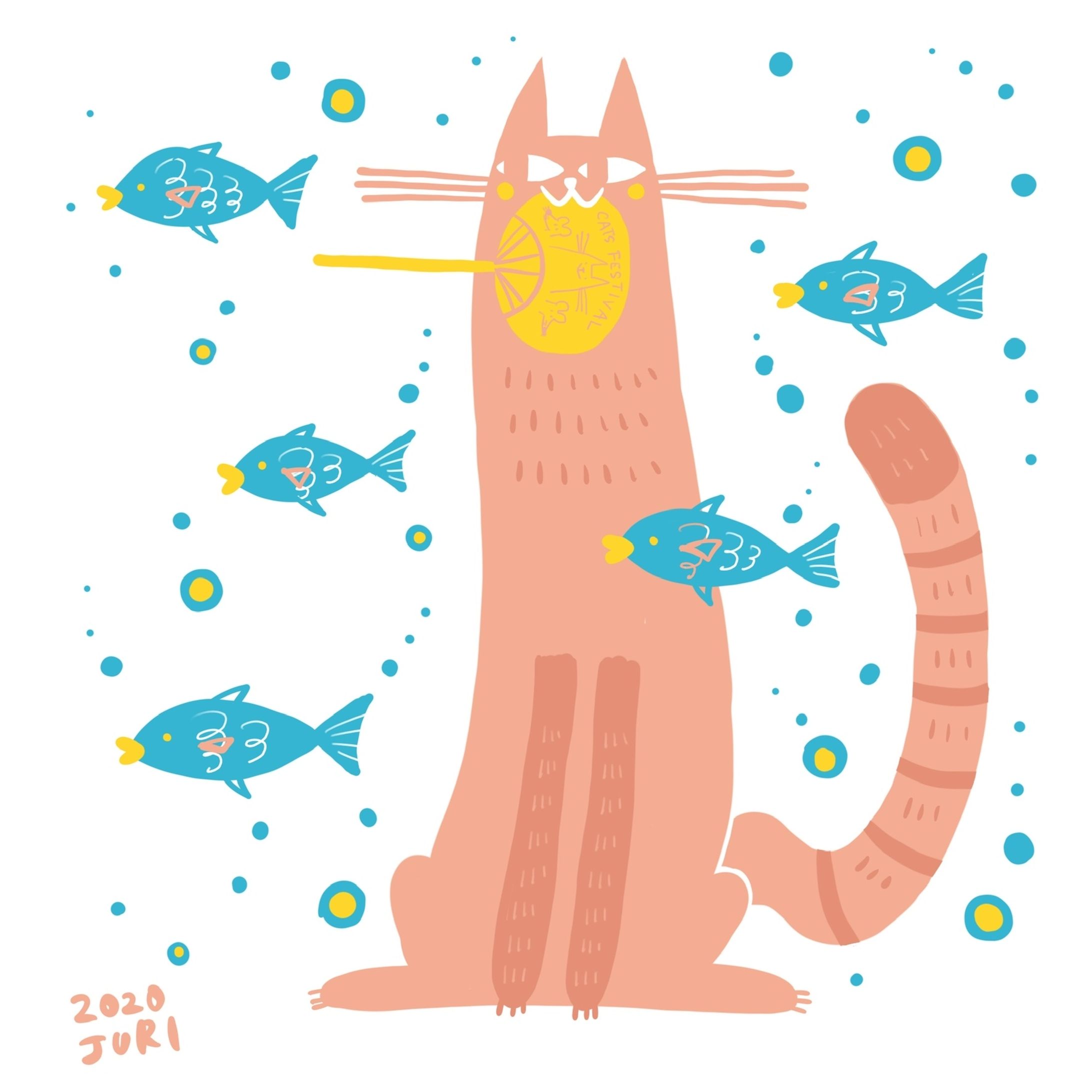 うちわをくわえた猫-1