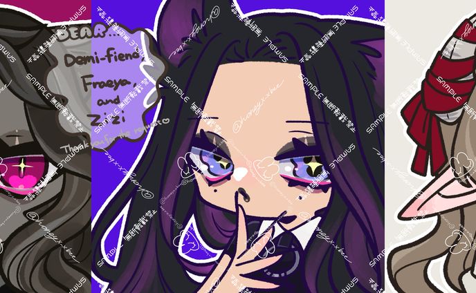 Demi-fiend,Fraeya,and Zizi 様 skeb
