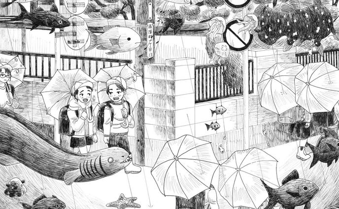 【湿度100%】

2023/4/17　完成
サイズ：A3(420×297mm)
制作期間：9日間
使用画材：ミリペン、ケント紙

箱の中のお店　企画展
【濡羽色の蒐集】で展示・販売します。

【箱の中のお店】
 @hakofo_shop 
HP：https://hakofo.com/shop
〒 462-0044
愛知県名古屋市北区元志賀町1丁目12-1 東-二
平日：18:00～20:00／土日祝：14:00～20:00（水木定休日）

【濡羽色の蒐集】
企画展ページ：https://plan.hakofo.com/hako62/
期間：2023年5月1日(月)～5月14日(日)
※予定、延長の可能性あり

よろしくお願いいたします。

 #illustration  #illustgram  #originalillustration  #penillustration  #monochromeillustration  #analogillustration  #illust  #イラスト  #いらすとぐらむ  #イラストグラム  #ペン画  #モノクロイラスト  #ミリペン  #オリジナルイラスト  #アナログイラスト  #アナログ絵  #創作  #海  #雨  #通学路  #☔️ #🌊 #sea  #rain  #rainyday  #展示  #名古屋