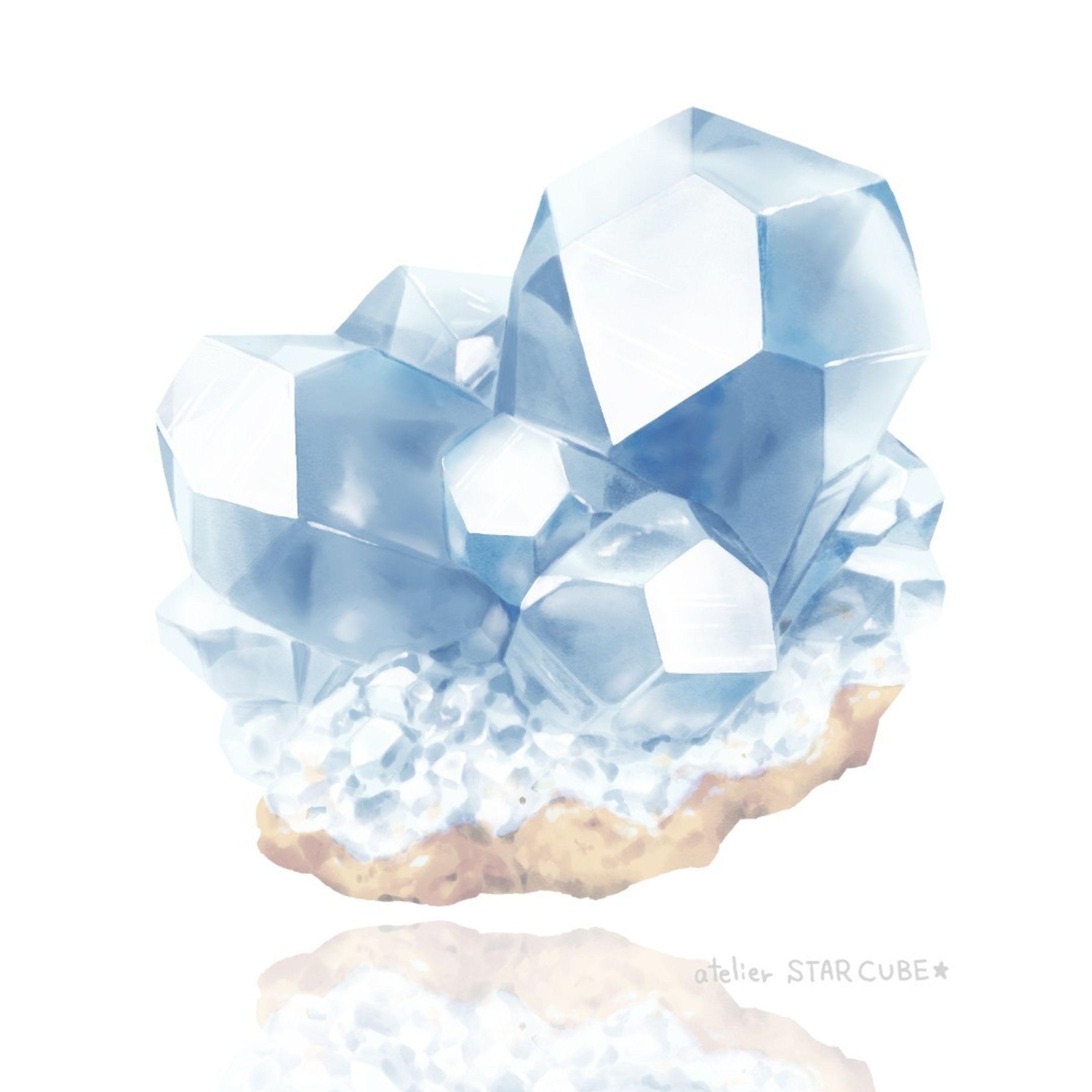 セレスタイトの和名は『天青石』っていうんだそうです。すてきだな～！

#イラスト　#鉱石　#セレスタイト　#Illustration　＃mineral　#crystal 　#celestine-1
