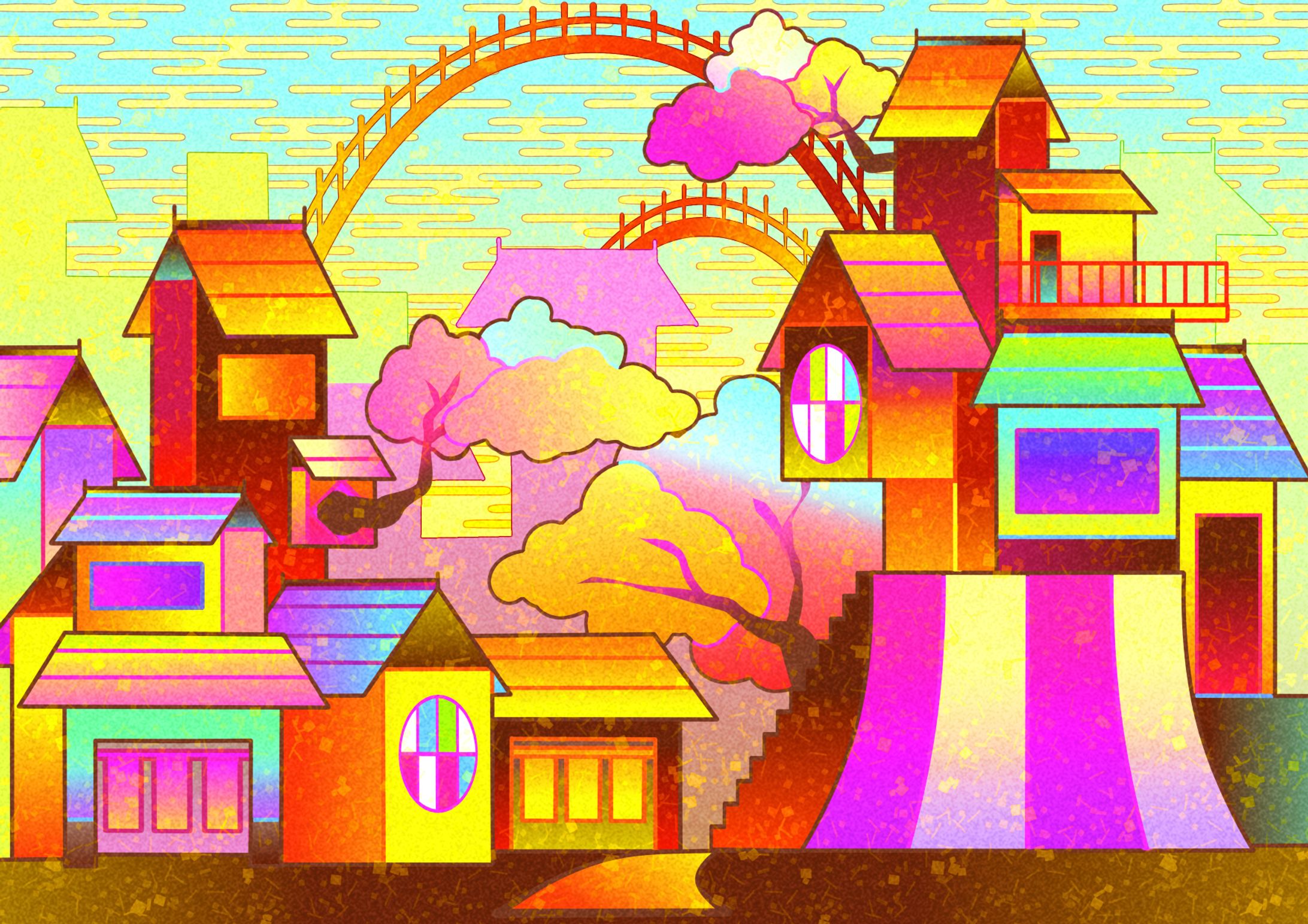街などの風景絵（3種）-1