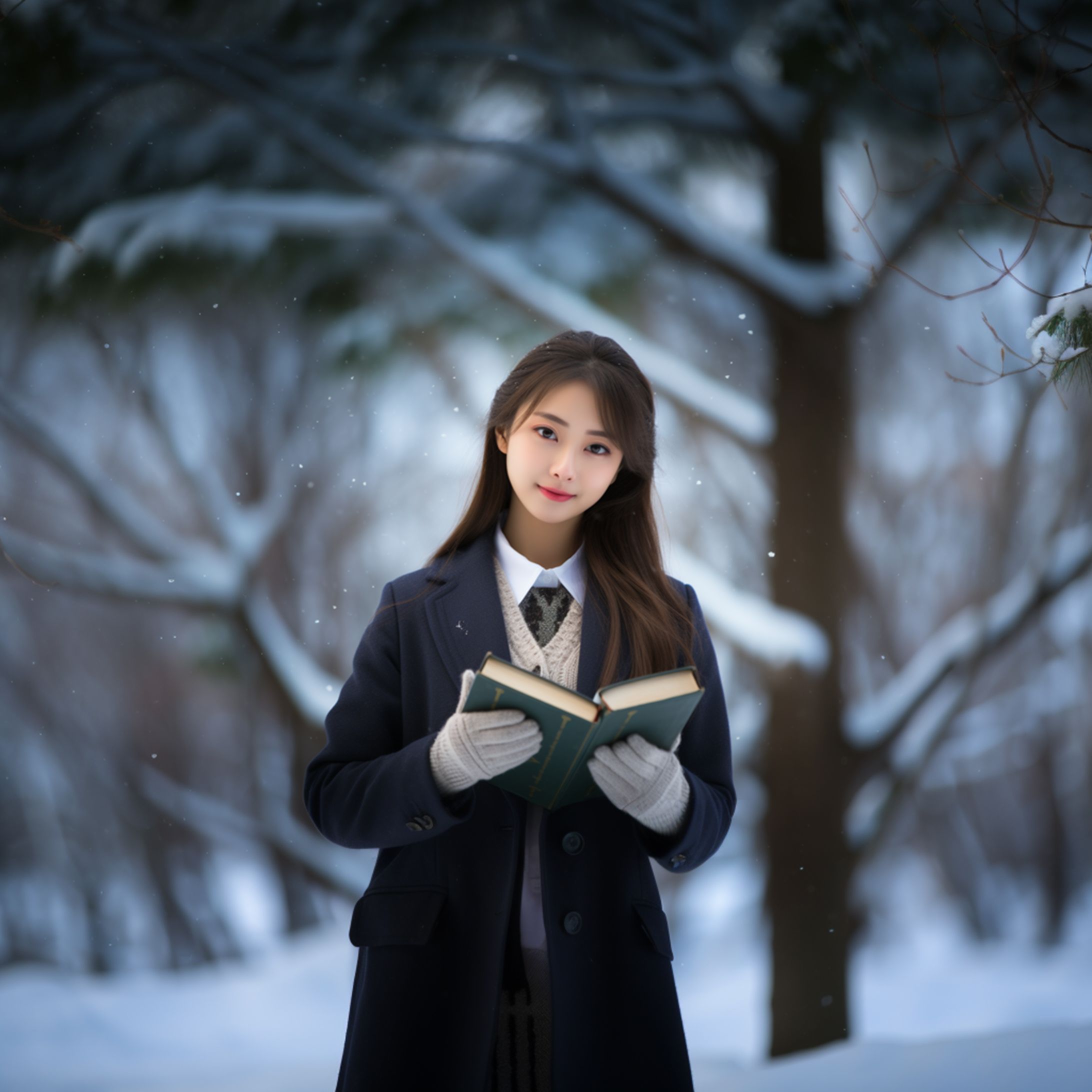 雪の日の女子高生 AI生成-1