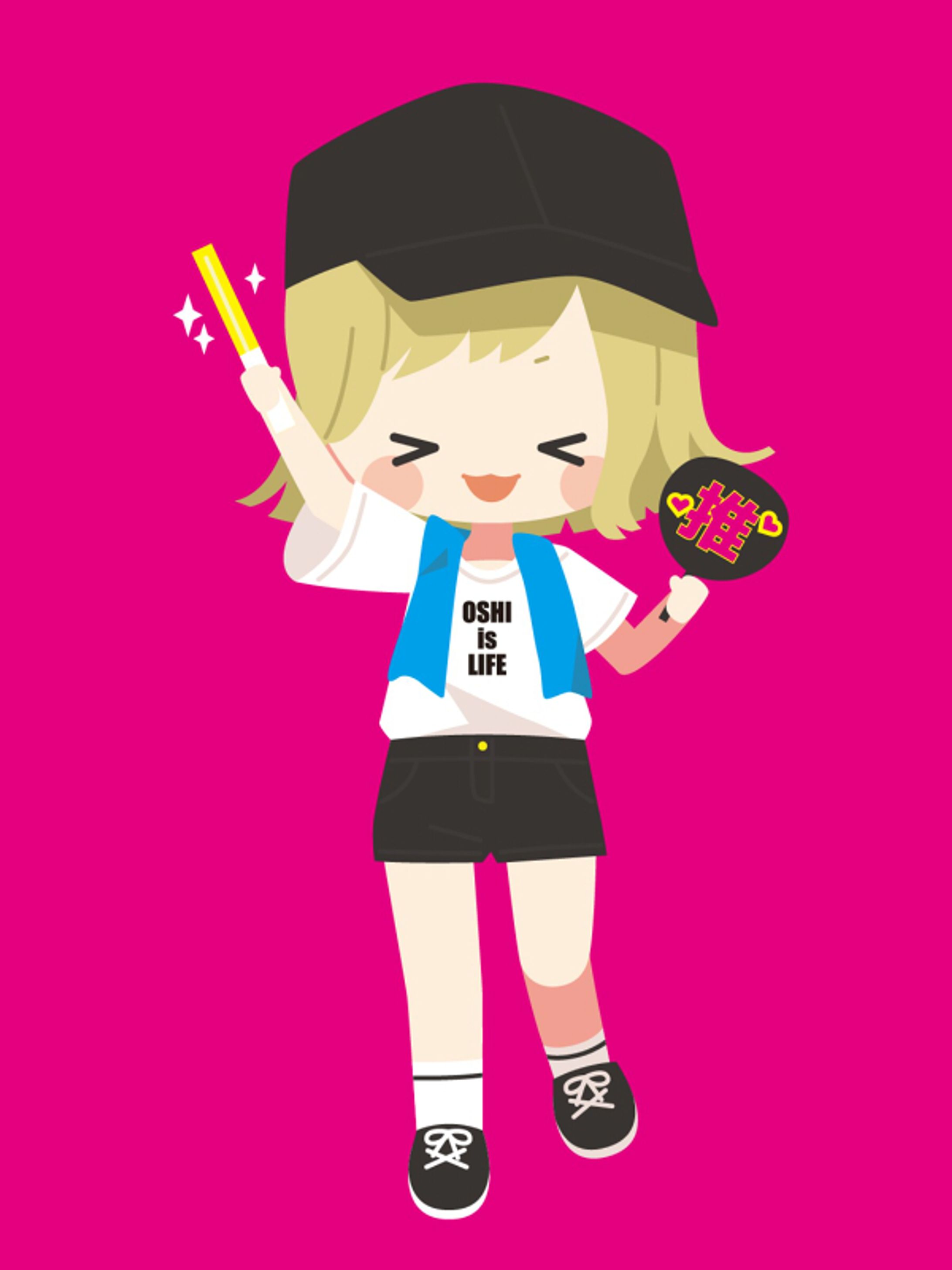 B：推し活する女の子のイラスト-1