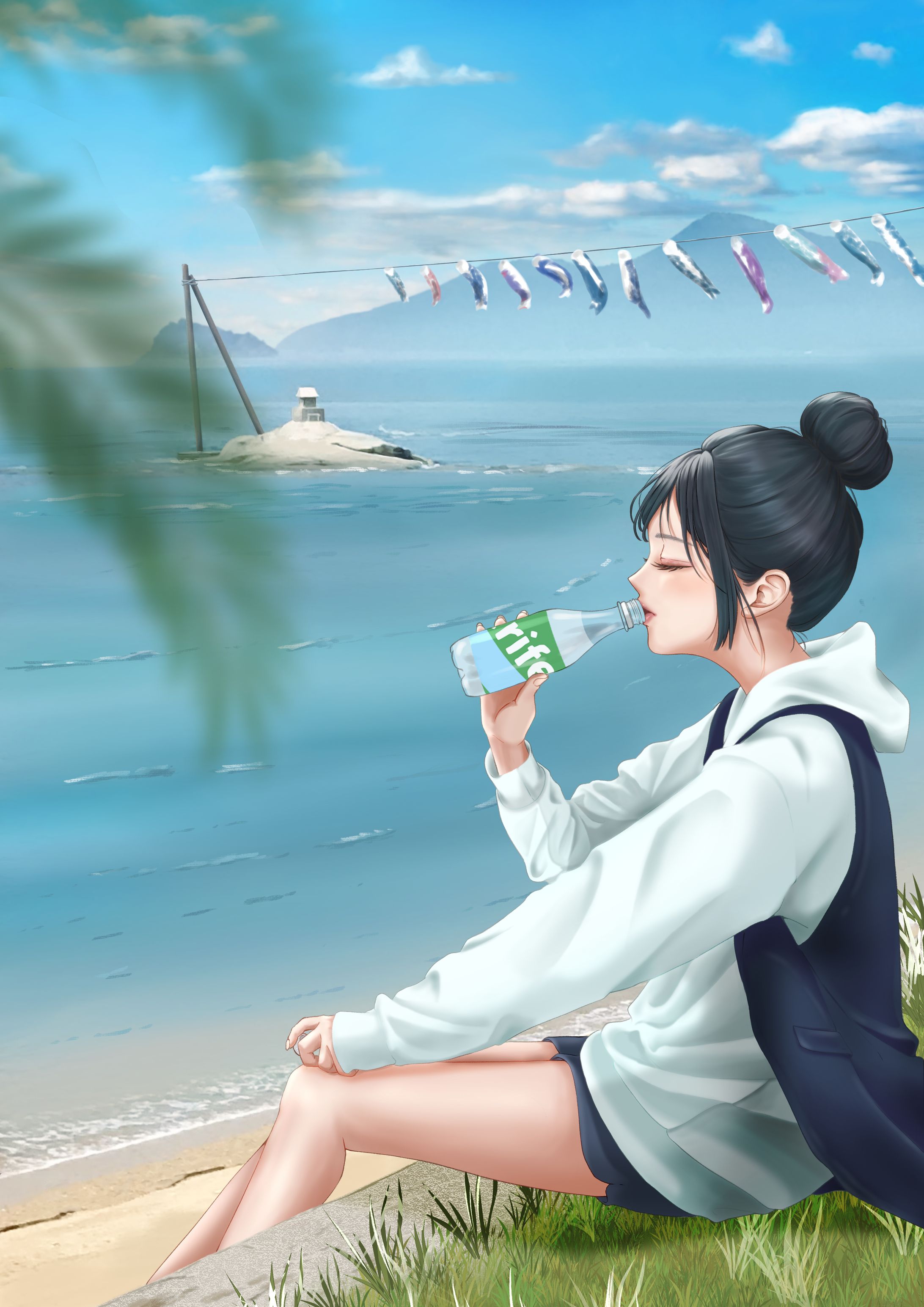 オリジナルイラスト海と鯉のぼり（線画あり））-1