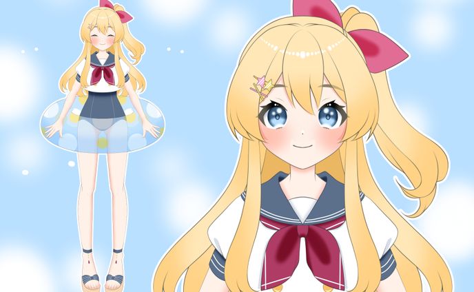 制服水着の女の子【パーツ分け済PSD】