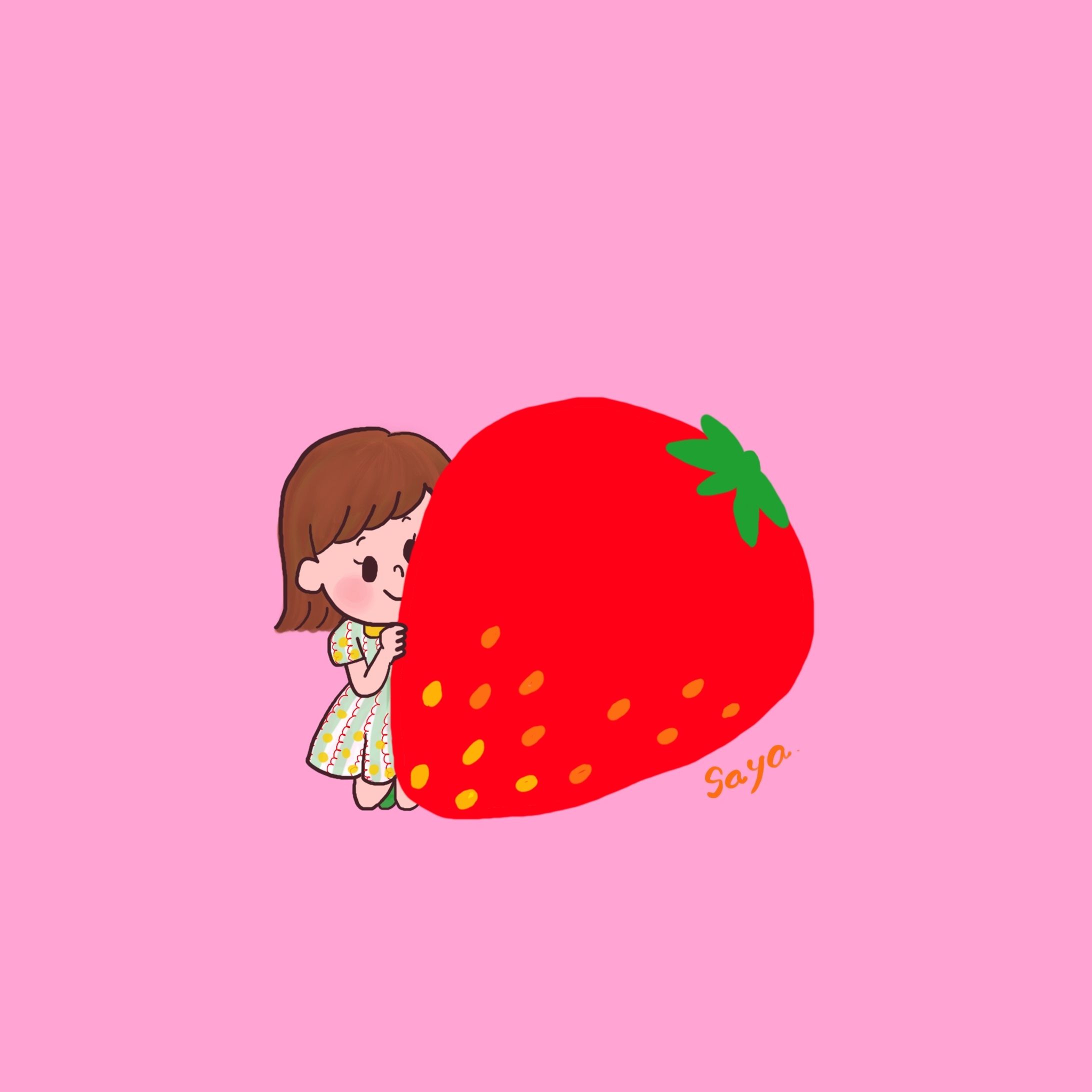 いちごと女の子イラスト-1