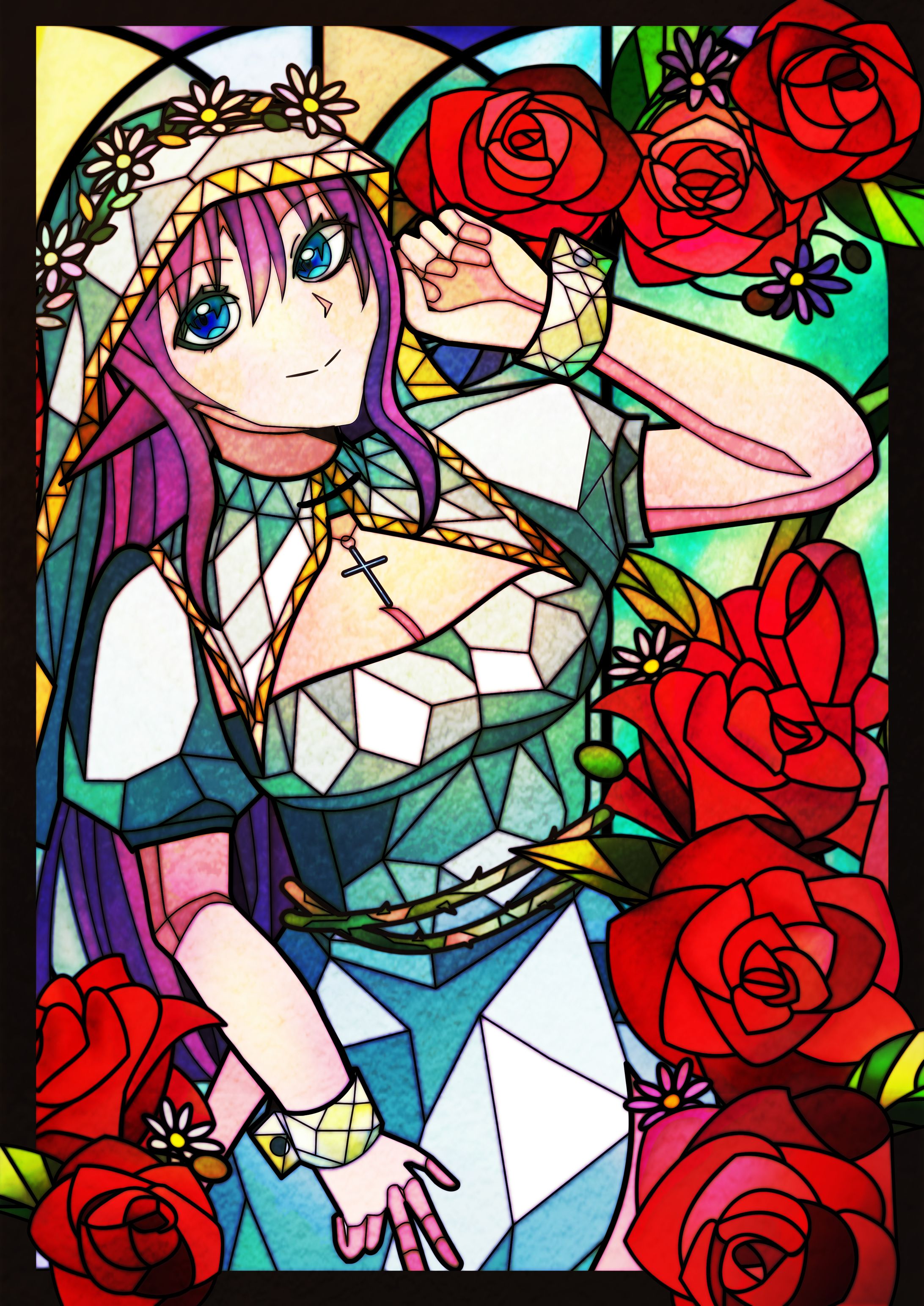 【九重柚莉愛様】ステンドグラス風シスターイラスト-1