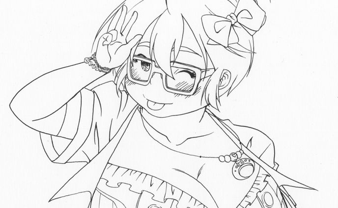 ふくよか娘①線画