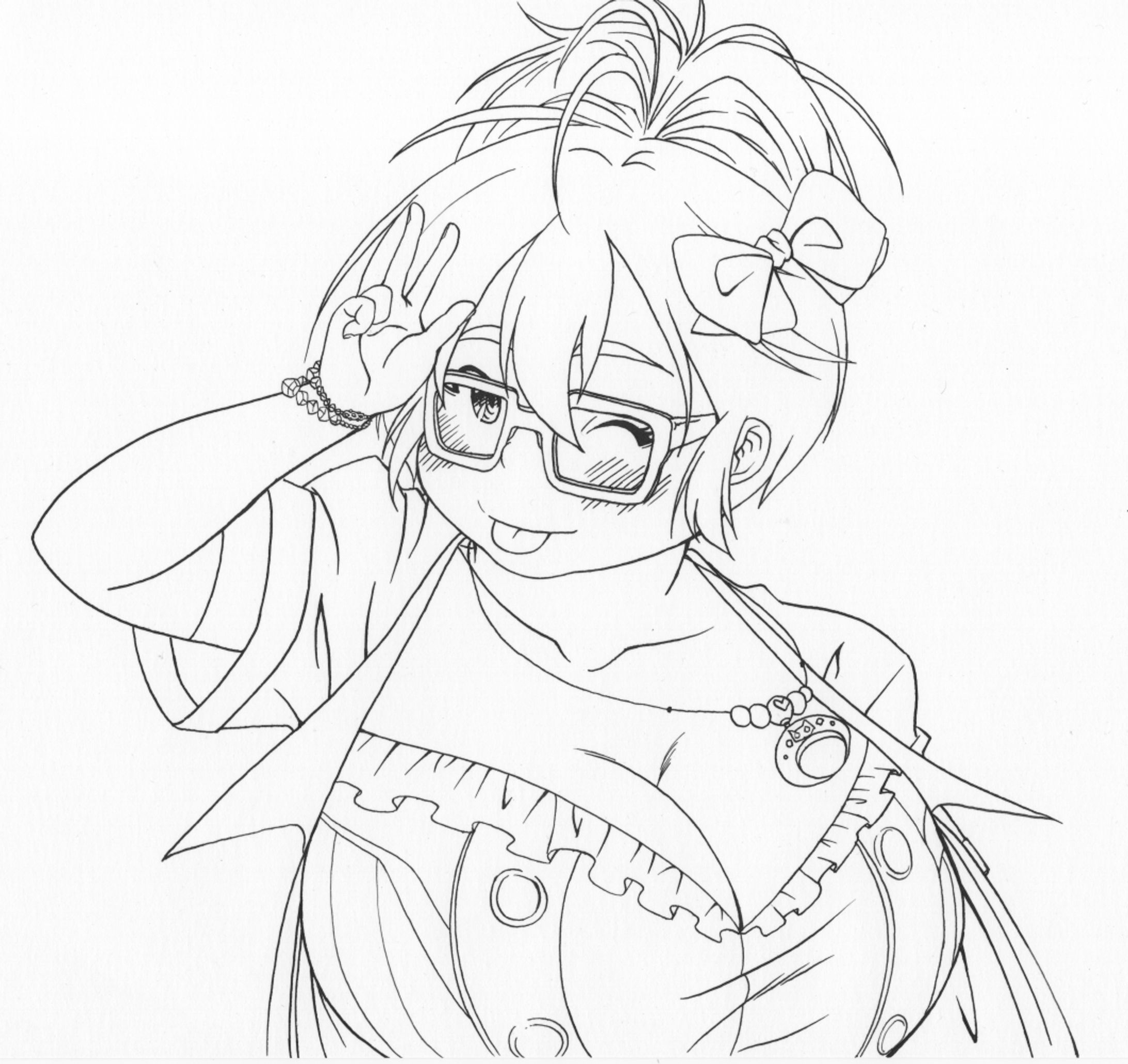 ふくよか娘①線画-1