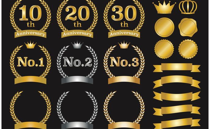 イラスト素材/金王冠月桂樹ラベル