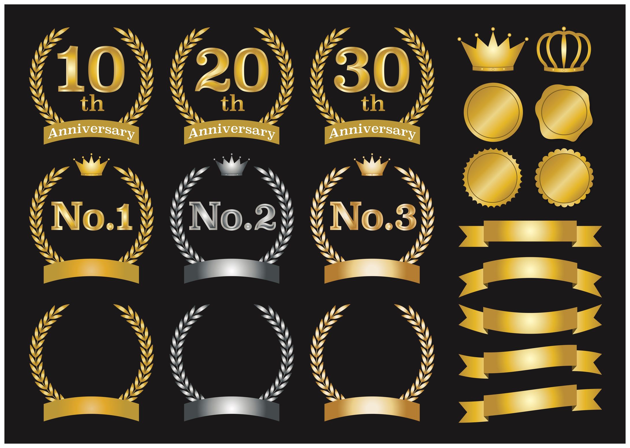 イラスト素材/金王冠月桂樹ラベル-1