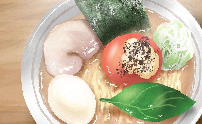 ＼食べ物の手描きイラストに挑戦シリーズ／
行きつけのラーメン屋 「らーめん能登山」の三大お気に入りラーメン
②7月限定のトマトチーズラーメン！
ポタージュ系スープにトマトの酸味！
焦がしチーズの香ばしいこってり感！
バジルとニンニクの香りのアクセント！
〆に白飯入れてチーズリゾット！
トマト丸ごと1個とかいうトマト好き大歓喜のラーメンでした！
トマトとチーズってなんでこんな合うんでしょう・・！！
歯を痛めたりして結局2回しか食べられなかった・・またやってほしい・・なんならレギュラーメニューにしてほしい・・(切実.
.
#イラスト #illustration #手描き #デザイン #design #アート #art #ラーメン #らーめん #らーめん能登山 #adobefresco #fresco #イラストレーター #illustrator
#イラストレーターさんと繋がりたい