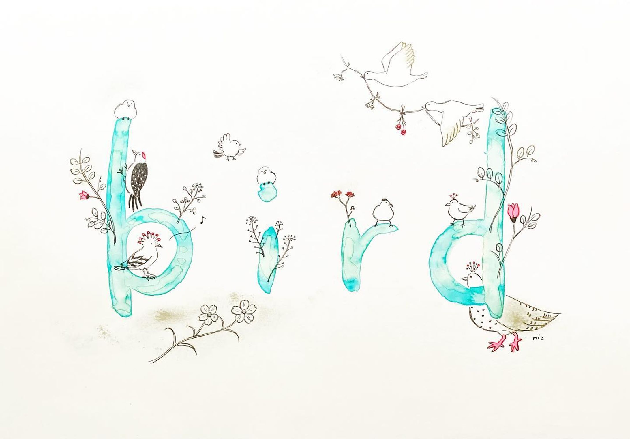 「bird」

文字と絵を組み合わせた作品。

水彩で書いたbirdの文字を木に見立てて、いろんな鳥や植物を描いてみました。

鳥は実際にいる鳥や、架空の鳥が
混ざっています。

使用画材:水彩、ペン、スタンプ

-1