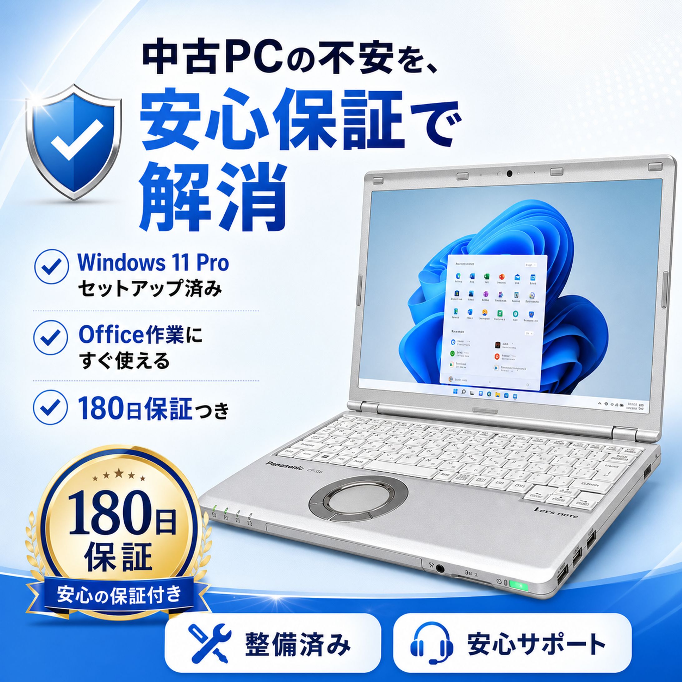 【ECクリエイティブ】【整備済み品】【Microsoft Office2019＆Win11搭載】超軽量Panasonic Let's note CF-SZ6-1