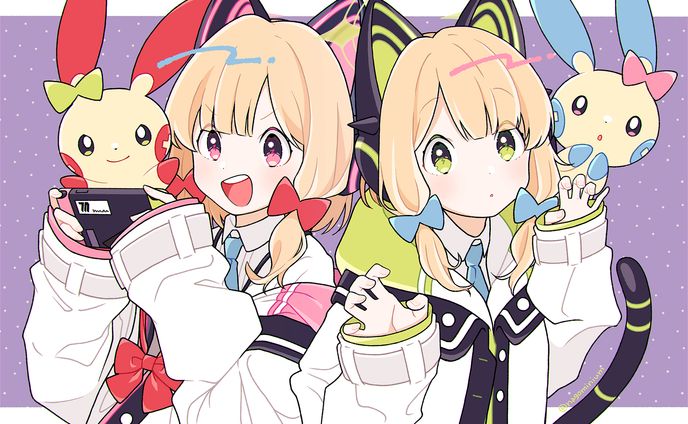 ブルーアーカイブ「モモイ&ミドリ」ポケモン「プラスル&マイナン」