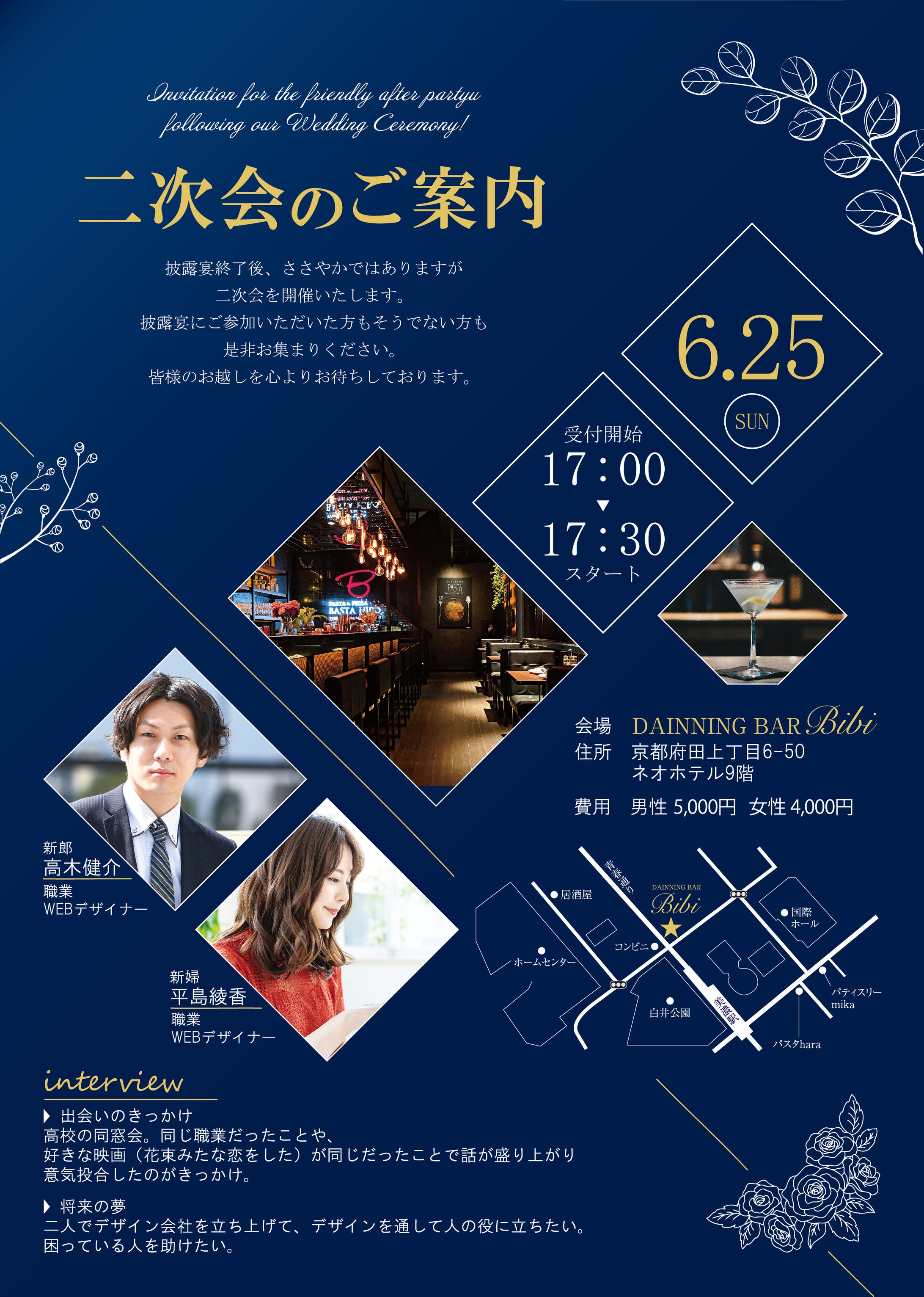 二次会 結婚式二次会 招待チラシ