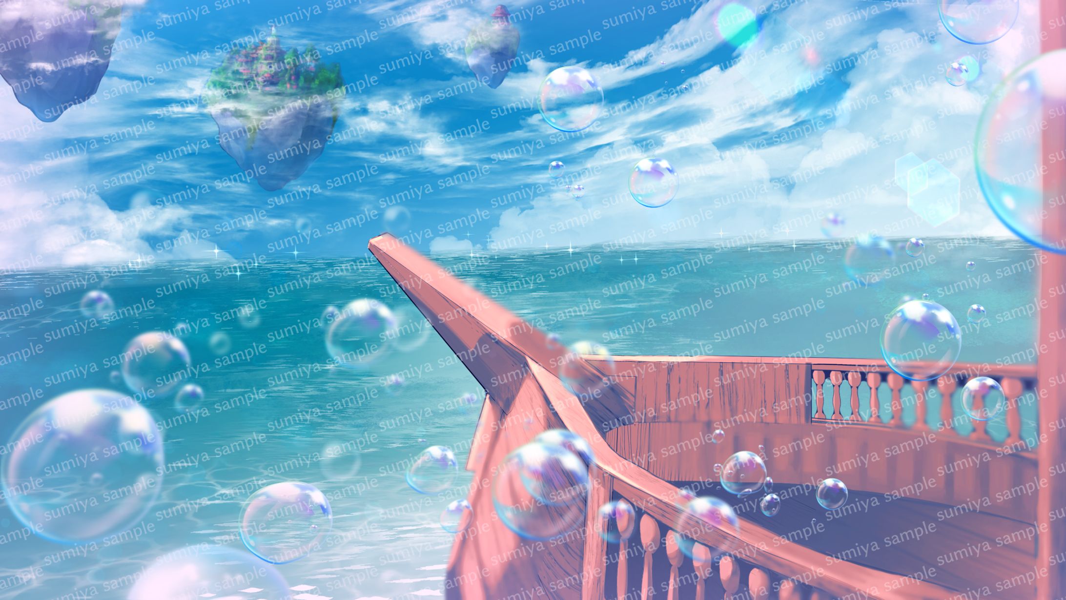 海を進む船　背景イラスト-1