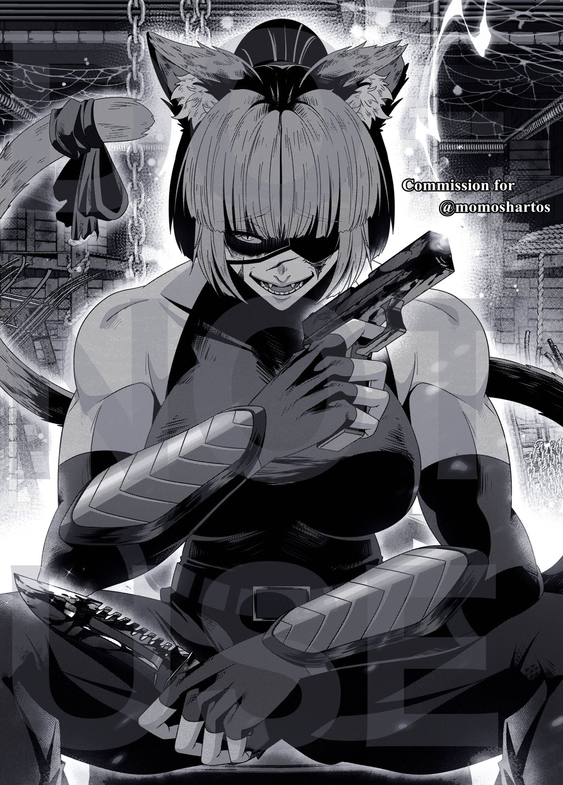 Commission for Momo Shartos in B/W comic style-1