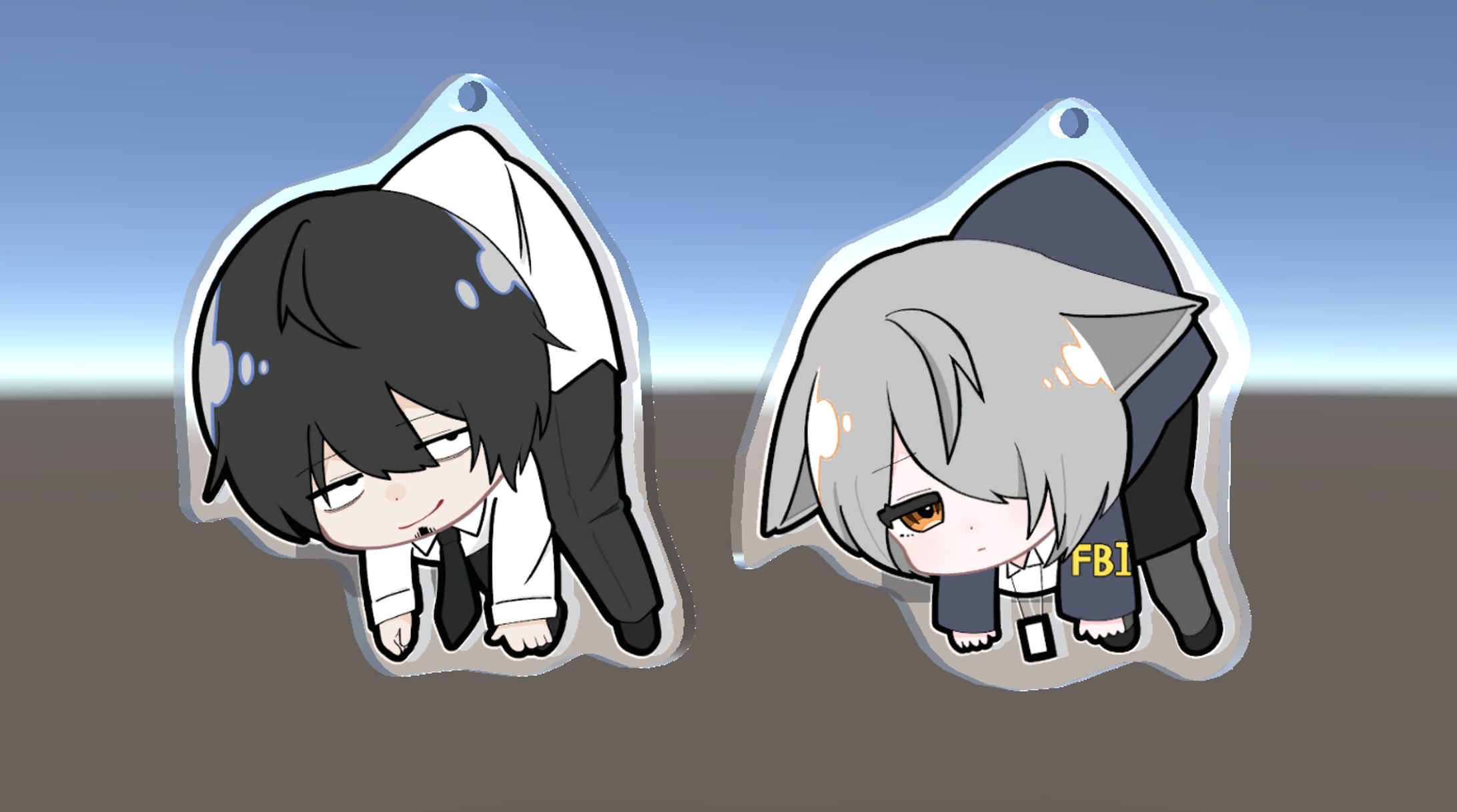【モデル制作】エレナ＆総二 アクリルキーホルダー（風3Dモデル）-1