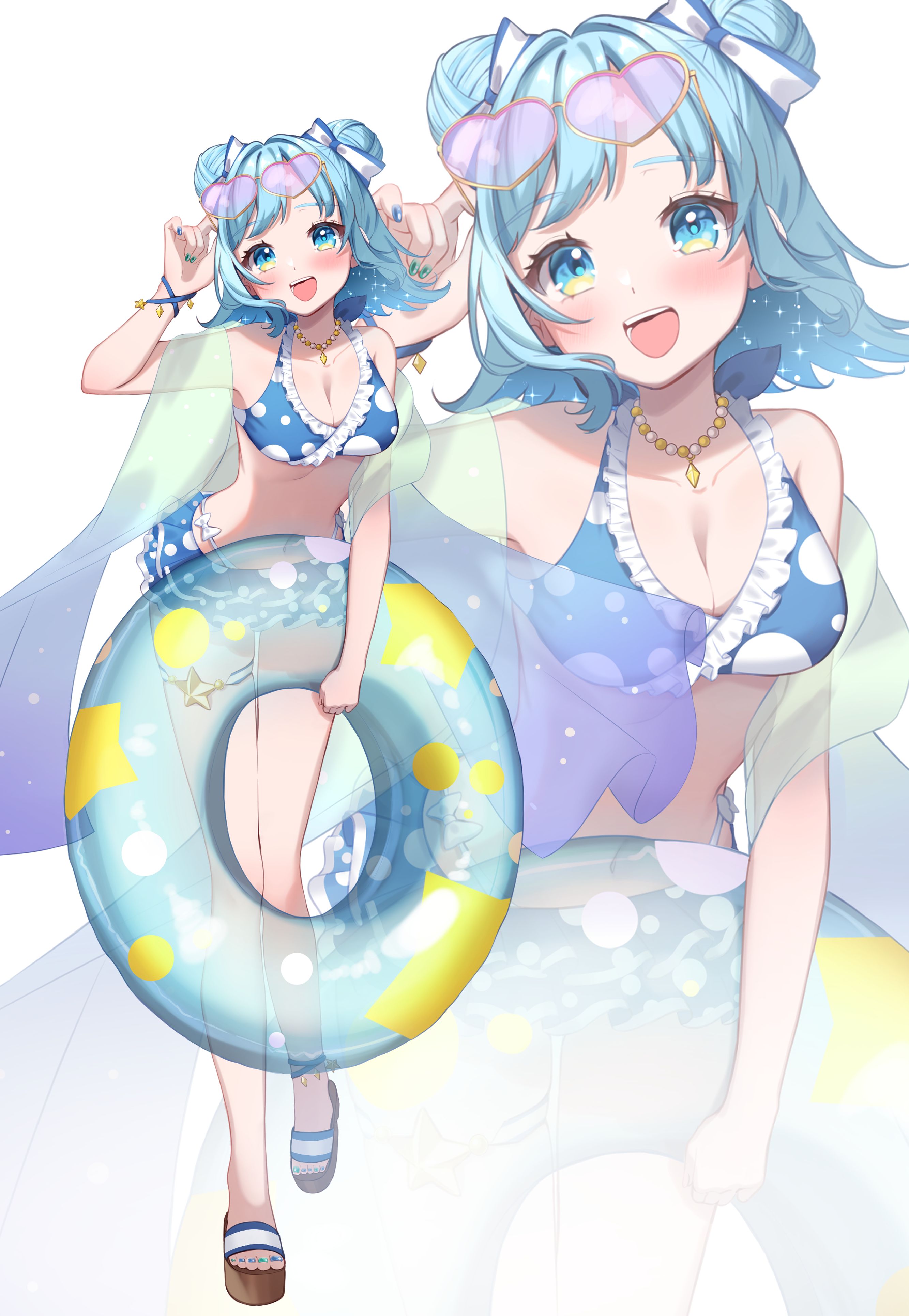 楽しそうに波と戯れる水着姿の女子高生イラスト *手描きイラスト*