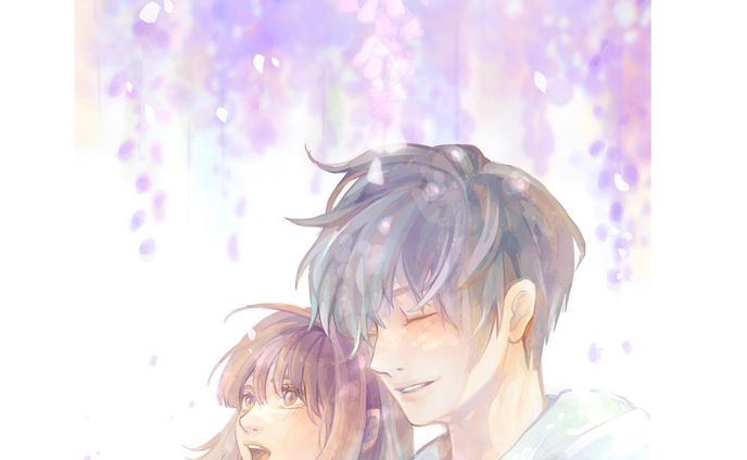 .
紫の世界でキミと
　
　
　
　
毎年、近くの名所で藤の花をみる。数年前一緒にきてから、この季節を楽しみにしているキミ。

「ね、ちゃんと撮っといてね！」

「もちろん。任せといてよ。」

　
スマホの写真フォルダに藤の花をおさめていく。
キミの楽しそうに輝く瞳と共に。

来年もまた、変わらず隣で見れますように。
　
　

　
　
　
　
　

　

#illustration #illustgram #イラスト #illust #絵 #デジタルアート #art #その瞬間に物語を  #創作 #オリジナルイラスト  #淡い色合いが好き  #光 #期待 #笑顔 #優しい　#ホッとする瞬間　#花 #今この瞬間　#紫　#藤　#藤の花　#写真 #春　#二人で
#Procreate #boy #girl