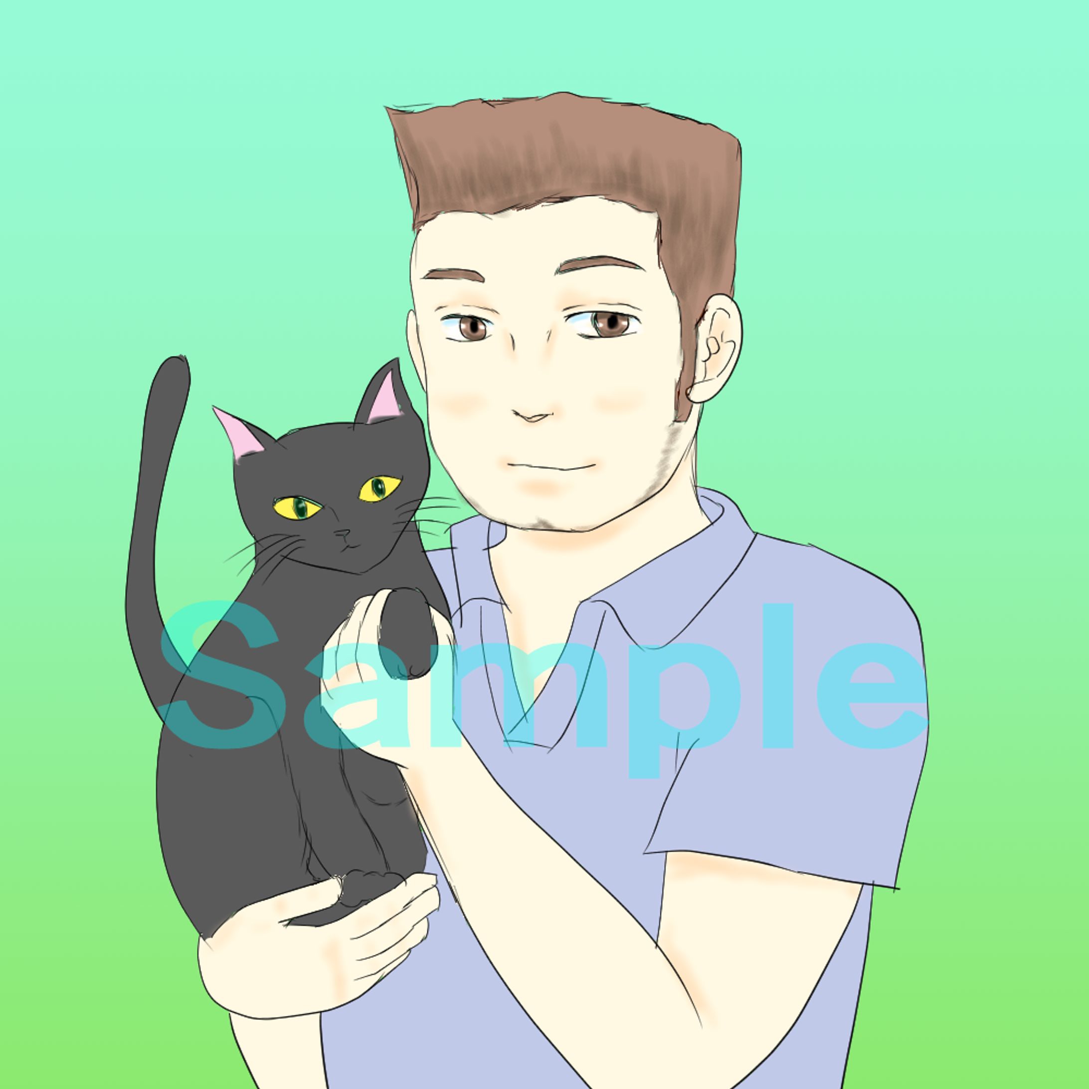 黒猫と男性(SNSアイコン)-1